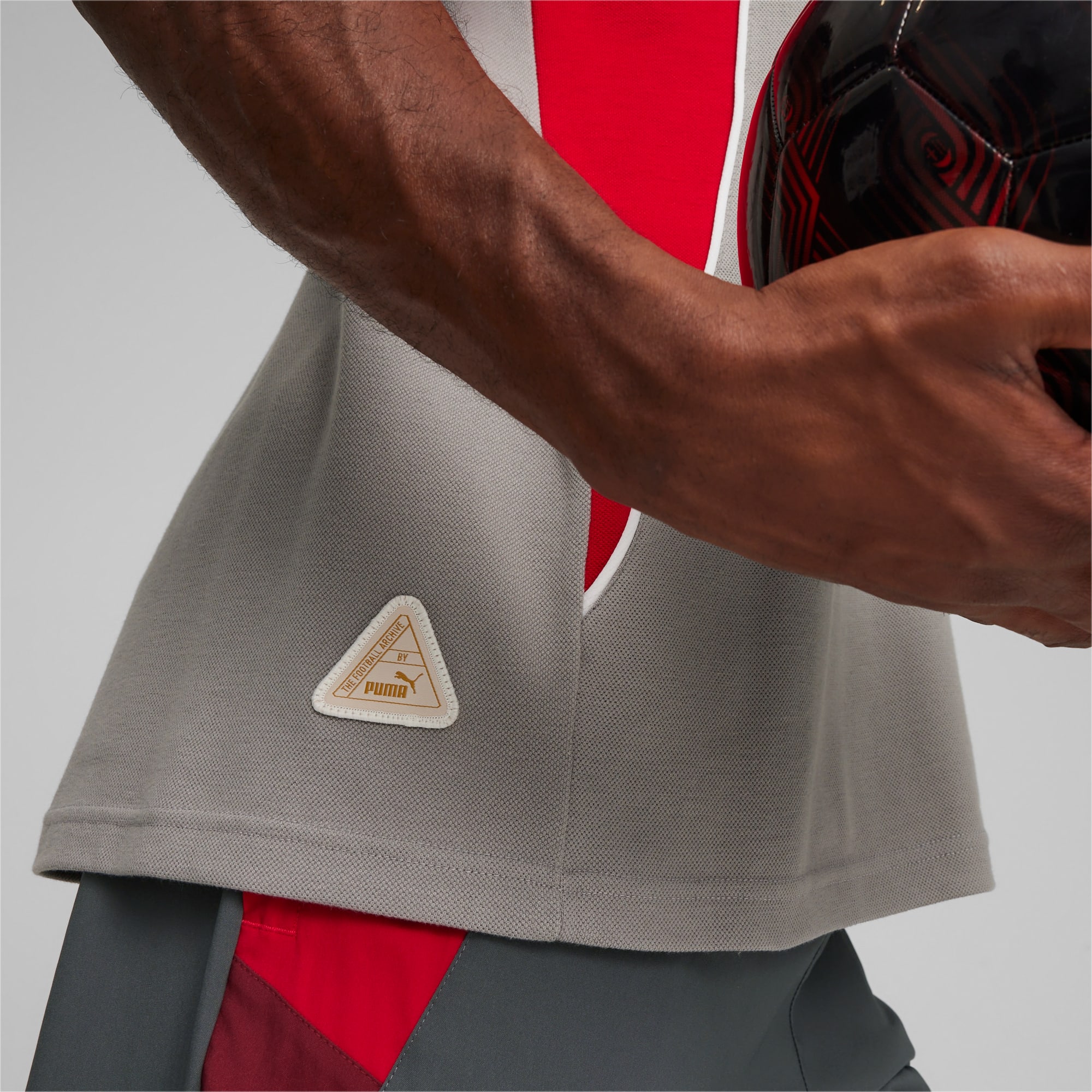 AC Milan FtblArchive Men s Football Polo Concrete Gray Tango Red PUMA All Football Products PUMA