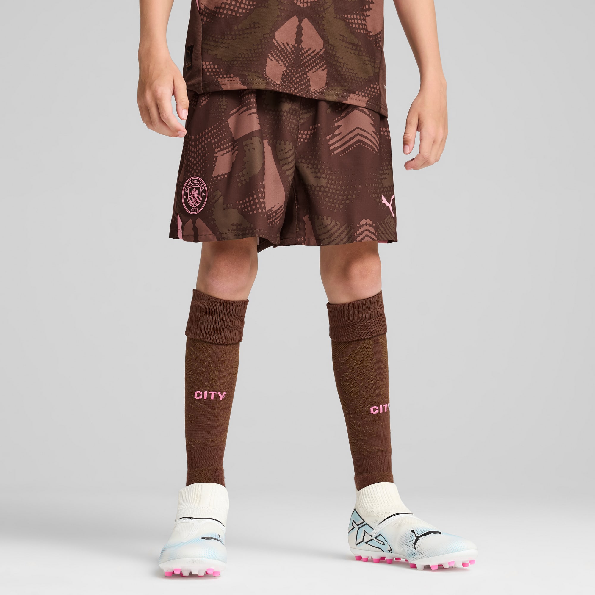Młodzieżowe szorty bramkarskie Manchester City 24/25, Espresso Brown-Wild Willow, large