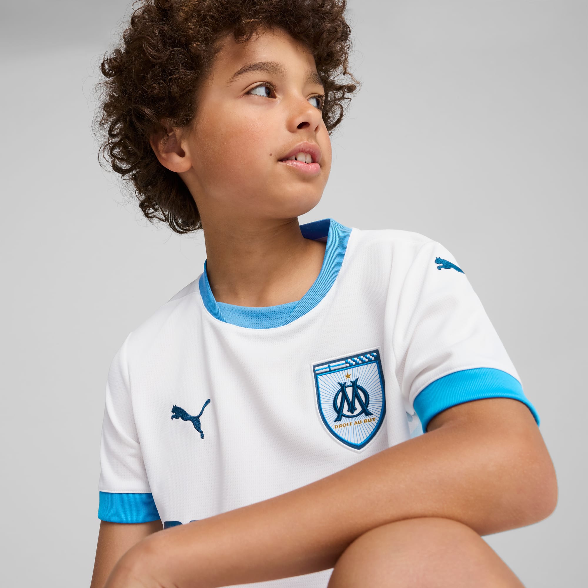 Olympique de Marseille 24/25 Home Jersey Youth, PUMA White-Bleu Azur, large