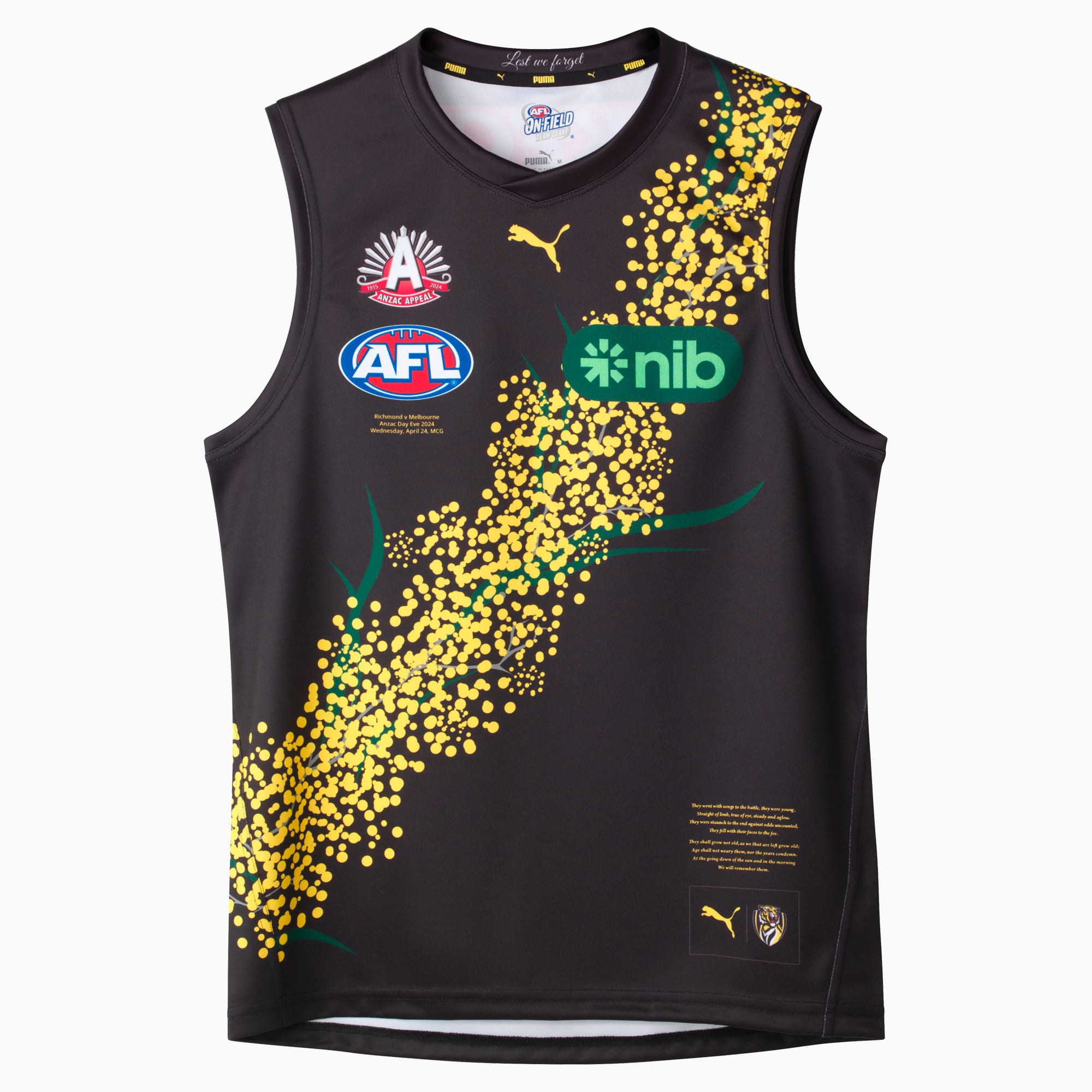 Richmond Football Club 2024 Men s Replica ANZAC Day Guernsey Puma Black Vibrant Yellow RFC PUMA All Football Products PUMA