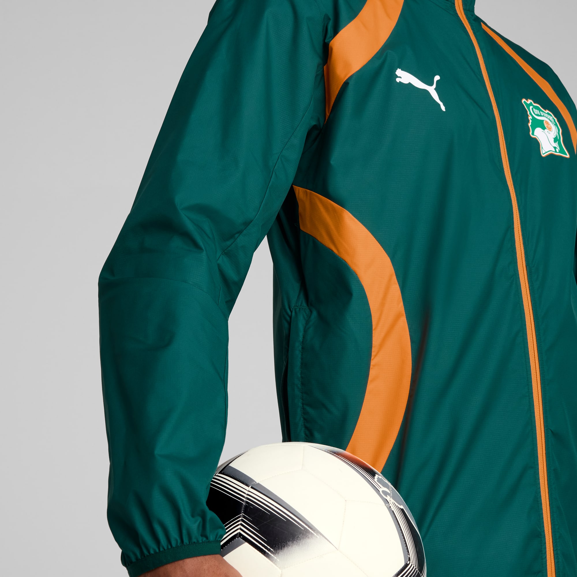 Ivory Coast 2025 Pre-match Woven Jacket Men, Dark Myrtle-Rickie Orange, large