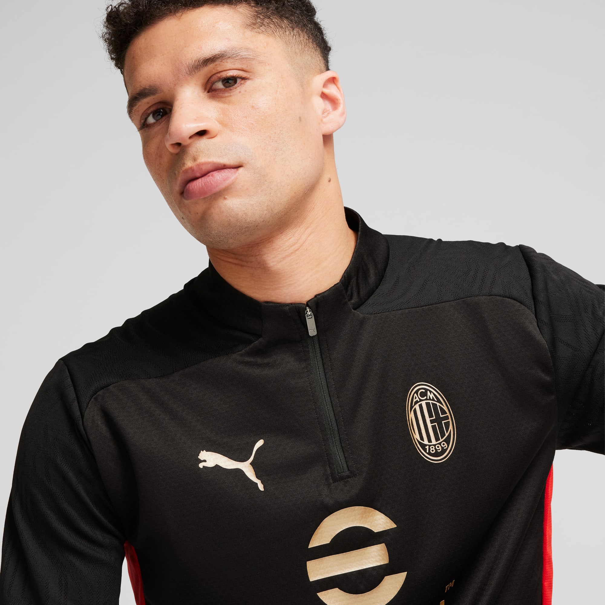 Haut d'entraînement à 1/4 zip AC Milan Homme, PUMA Black-For All Time Red, large