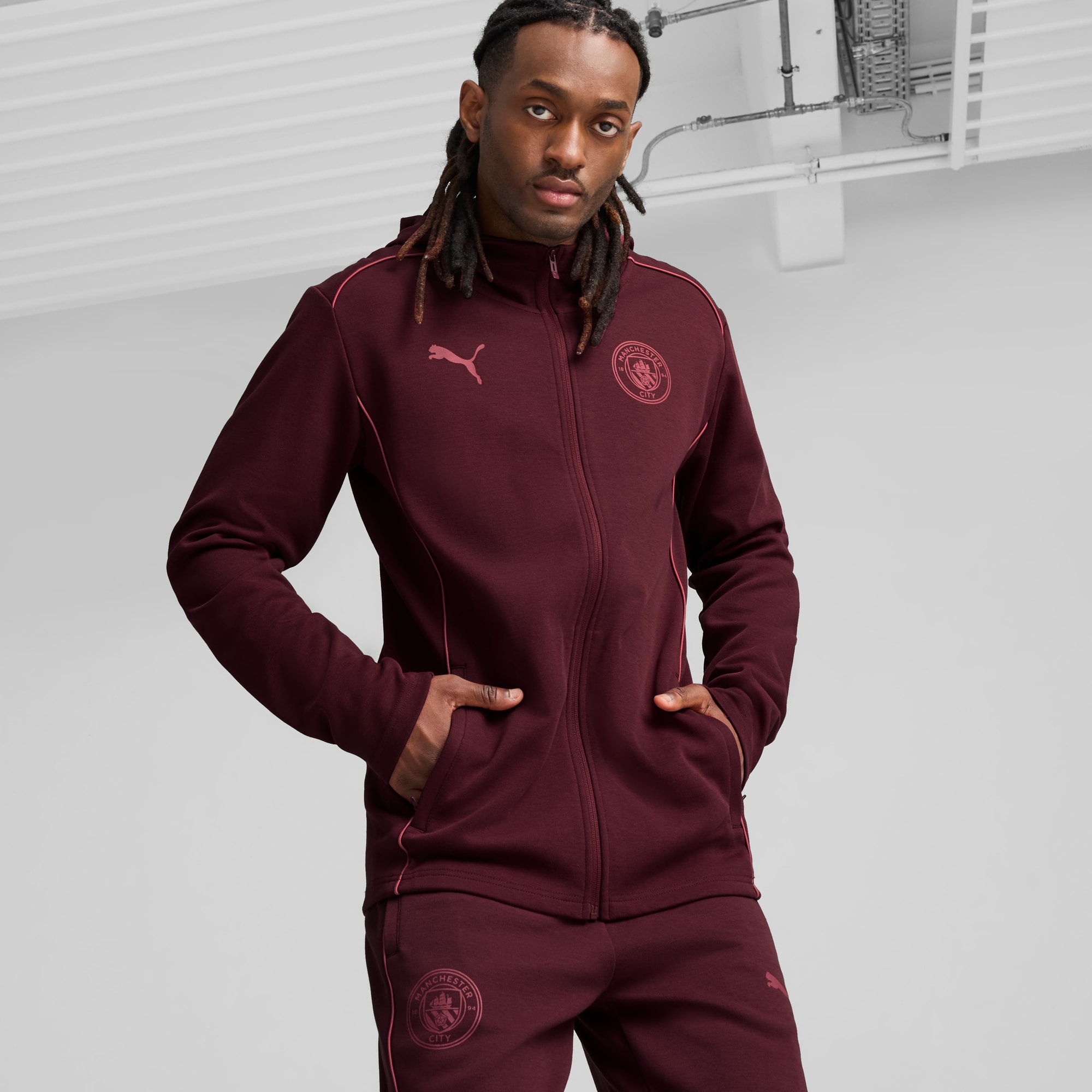 Manchester City Casuals jack met capuchon voor heren, Dark Jasper-Dusty Orchid, large
