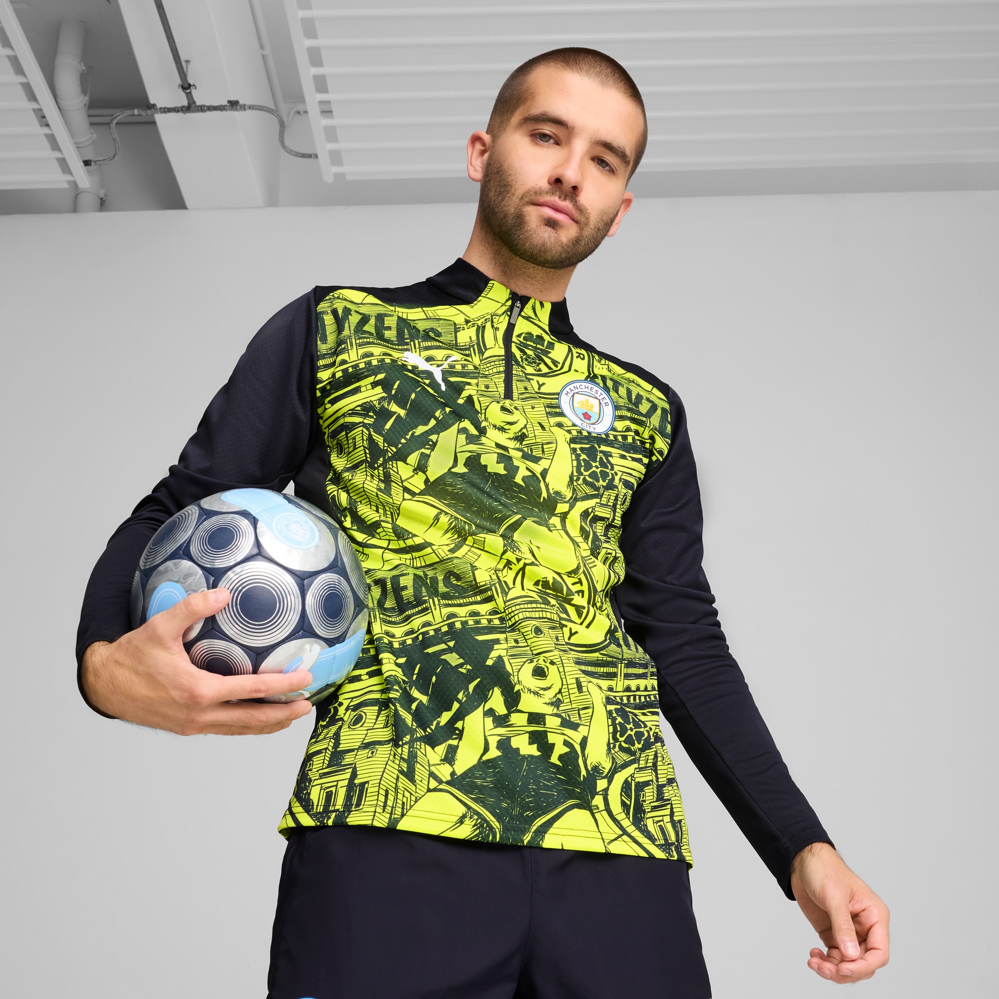 Manchester City Pre-match Quarter-Zip Top Men, Yellow Glow-Magic Blue, large