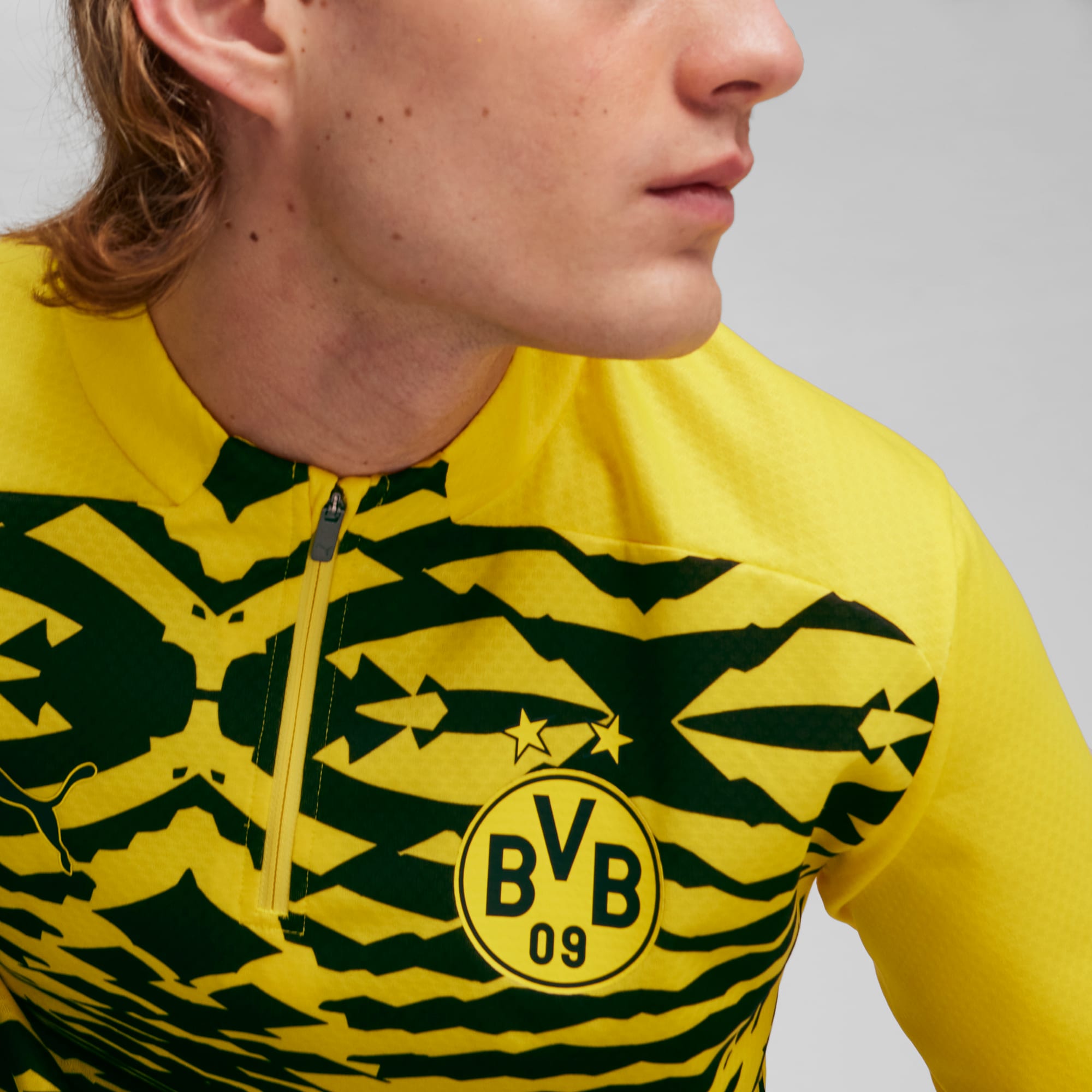 Maglia pre-partita con zip a un quarto Borussia Dortmund da uomo, Faster Yellow-PUMA Black, large