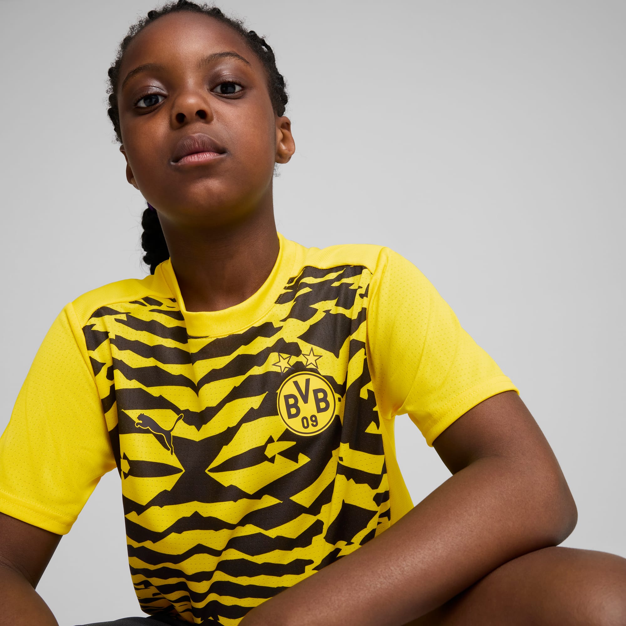 Borussia Dortmund prematch-shirt met korte mouwen voor jongeren, Faster Yellow-PUMA Black, large