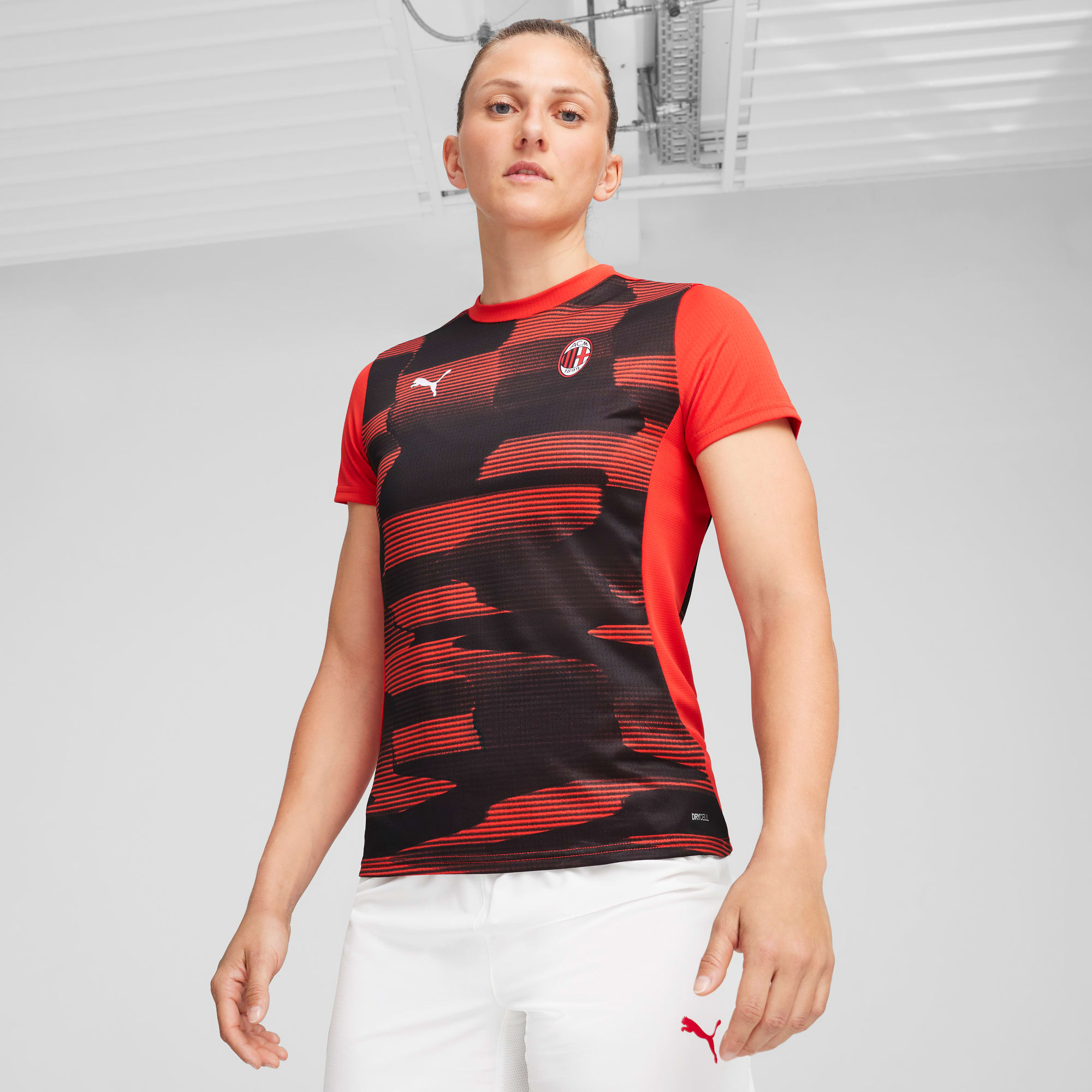Camiseta prepartido AC Milan de manga corta para mujer, For All Time Red-PUMA Black, large