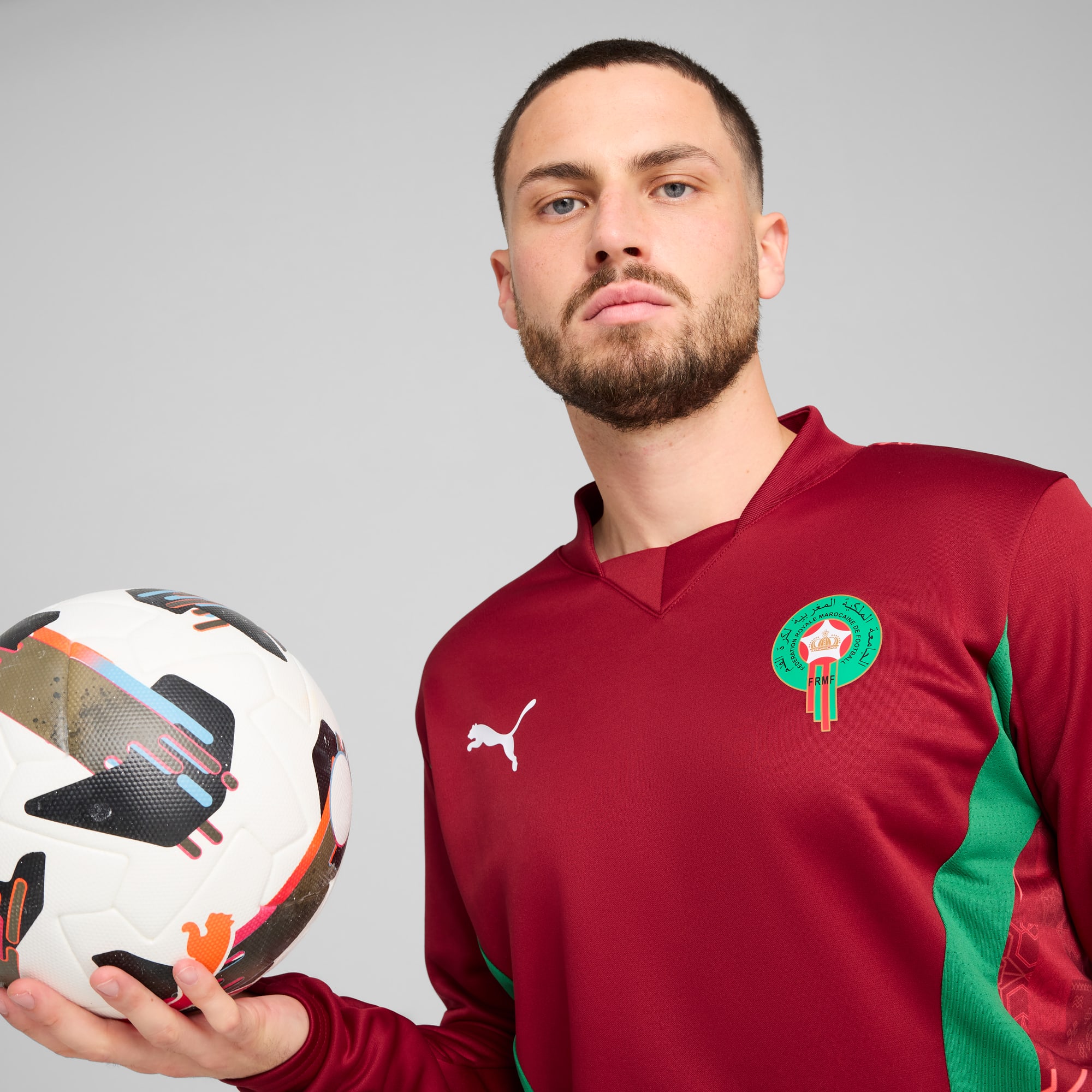 Morocco Pre-match Long Sleeves Top Men, Intense Red-Archive Green, large