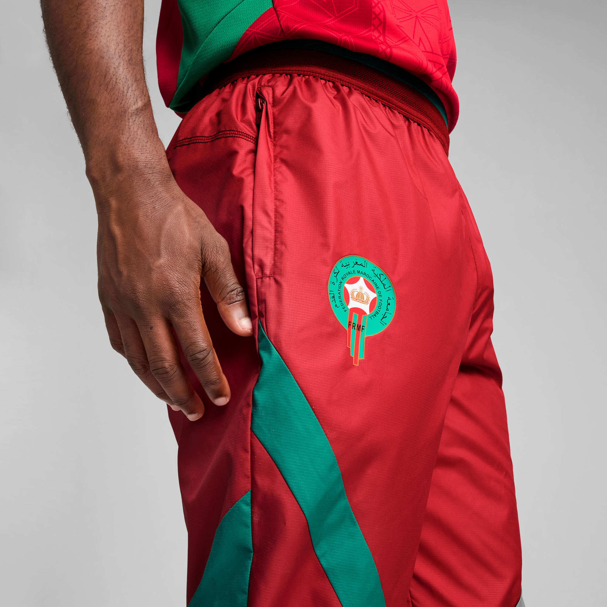 Marokko geweven prematch-broek voor heren, Intense Red-Archive Green, large