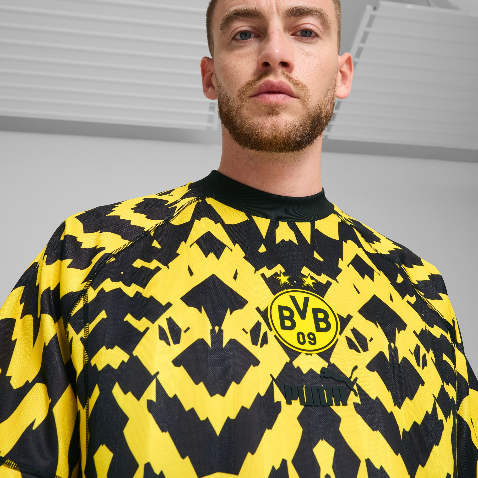 Camiseta retro Borussia Dortmund ftblSTATEMENT para hombre, Faster Yellow-PUMA Black, large