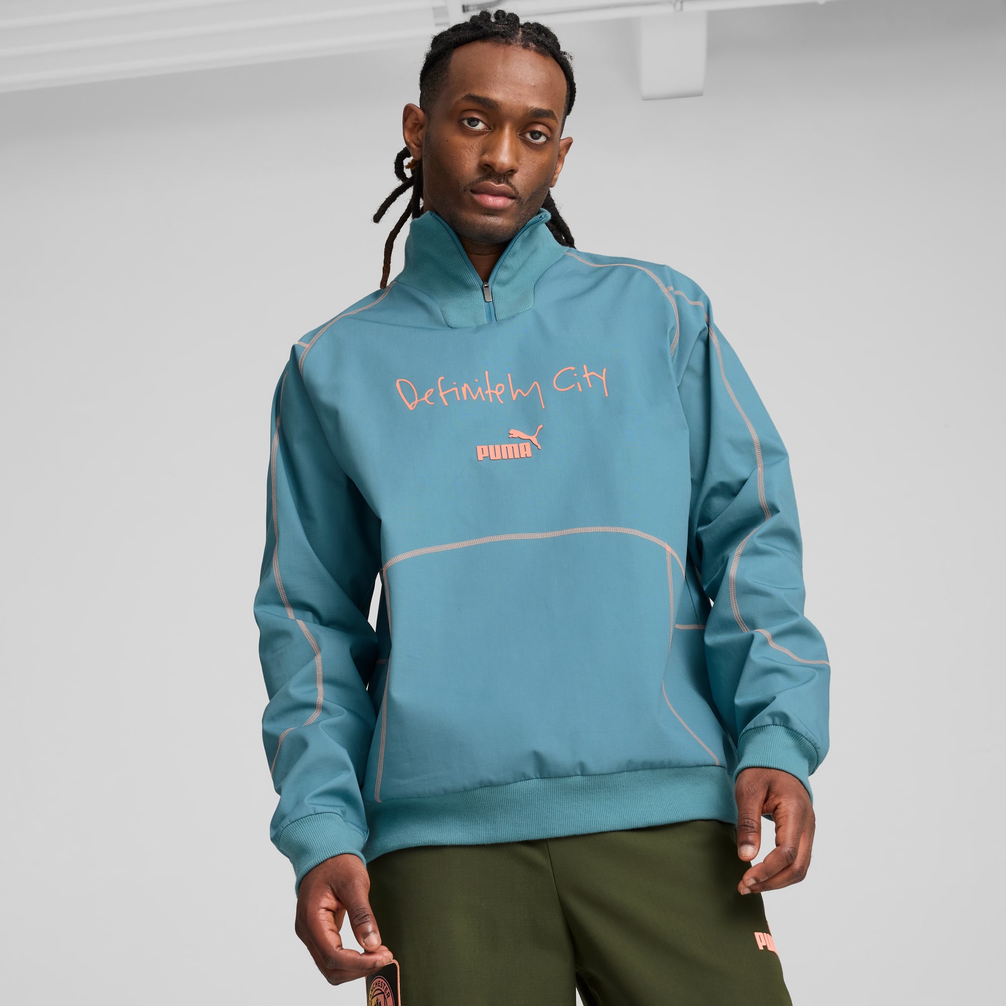 Haut à manches longues et 1/4 zip ftblSTATEMENT Manchester City Homme, Bold Blue-Poppy Pink, large