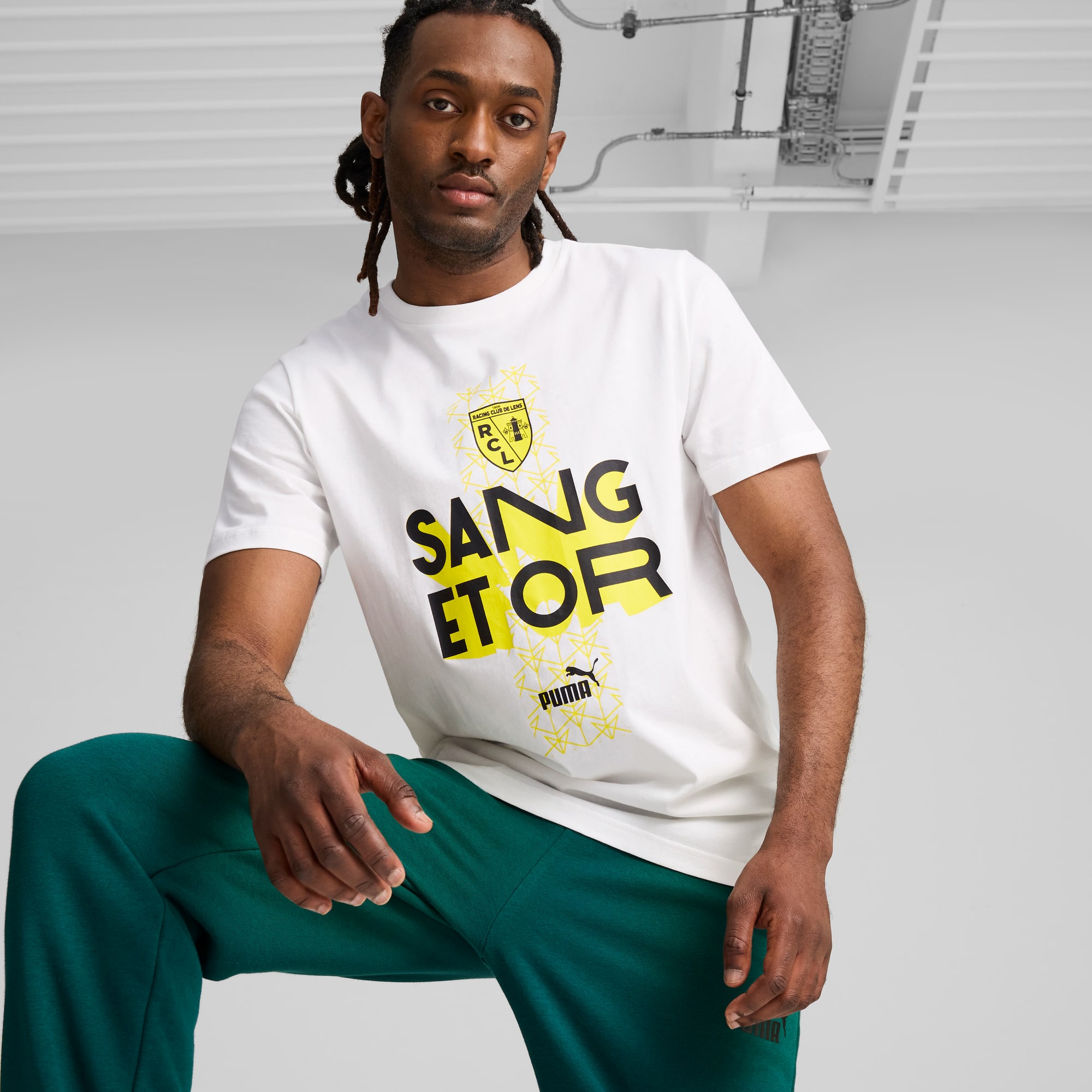 RC Lens ftblCULTURE T-shirt voor heren, PUMA White-PUMA Black-Pelé Yellow, large