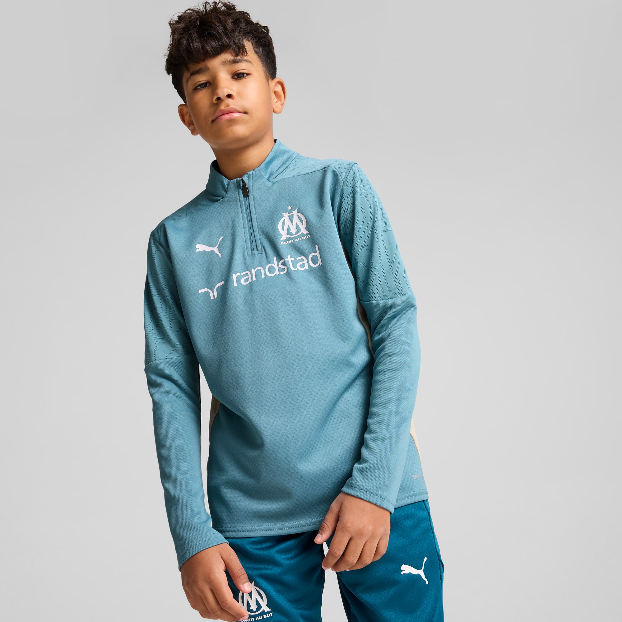 Olympique de Marseille Quarter-Zip Training Top Youth, Bold Blue-Putty, large