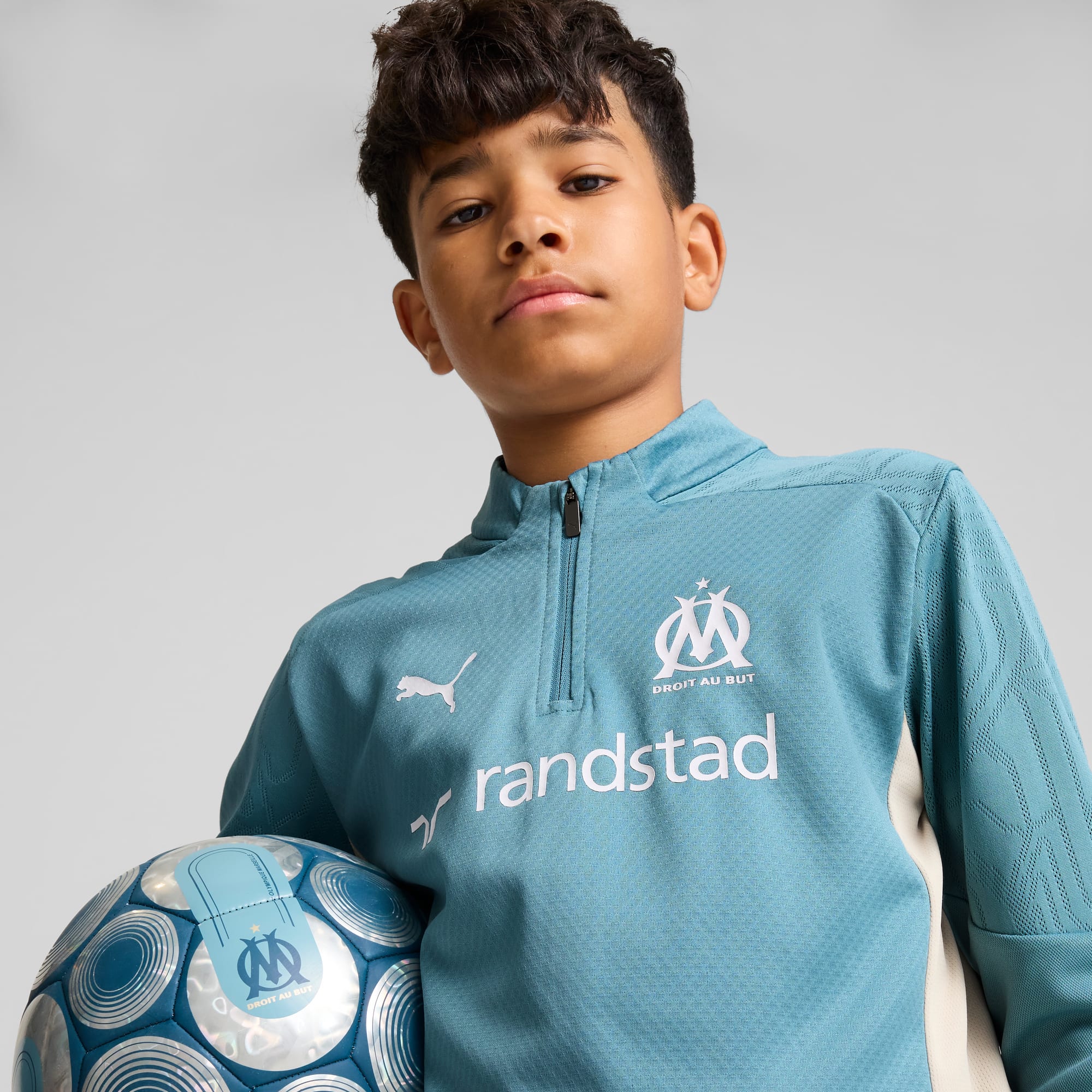 Olympique de Marseille Quarter-Zip Training Top Youth, Bold Blue-Putty, large