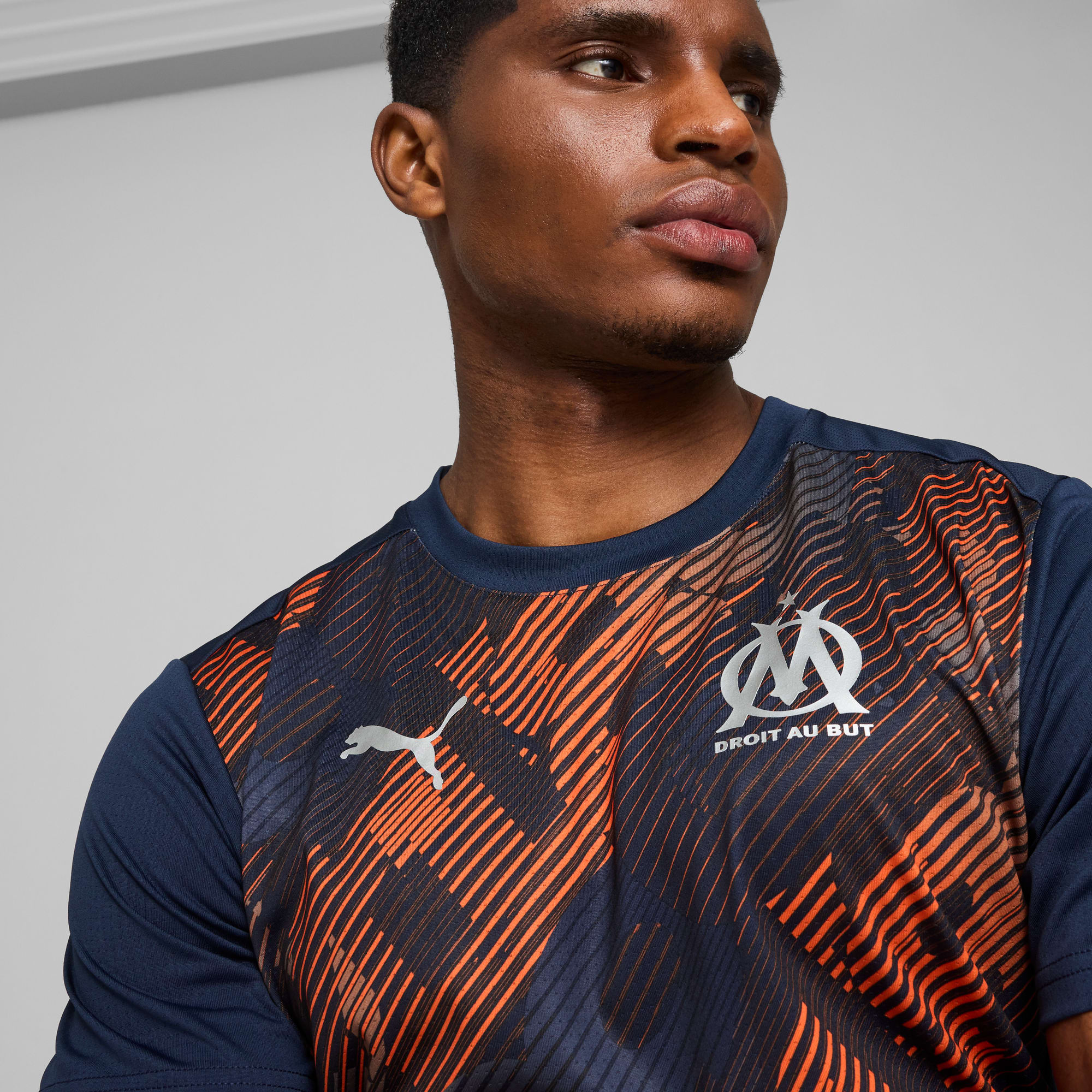 Olympique de Marseille Pre-match Short Sleeve Jersey Men, Club Navy-Cayenne Pepper, large
