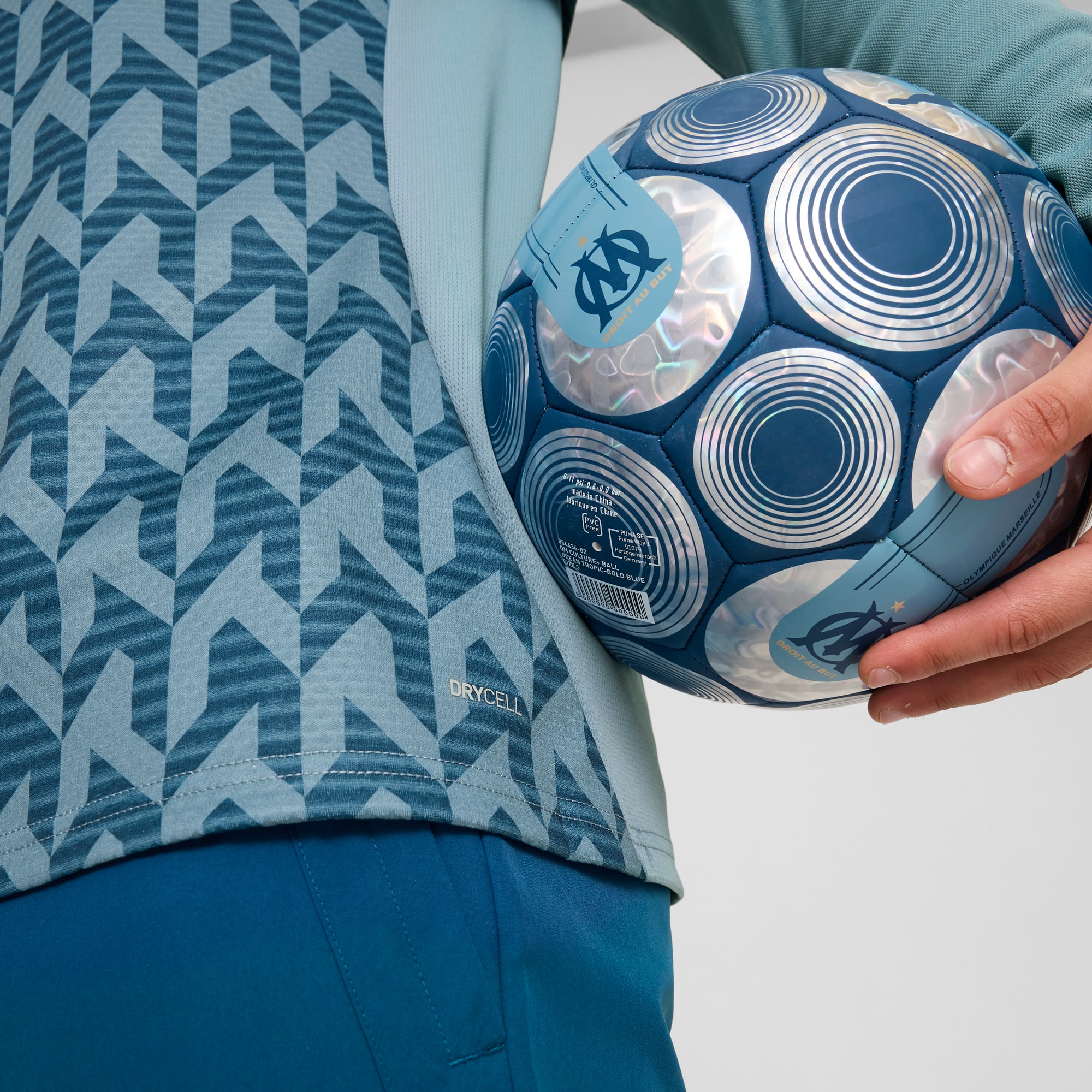 Olympique de Marseille pre-match top met kwartrits voor heren, Bold Blue-Ocean Tropic, large