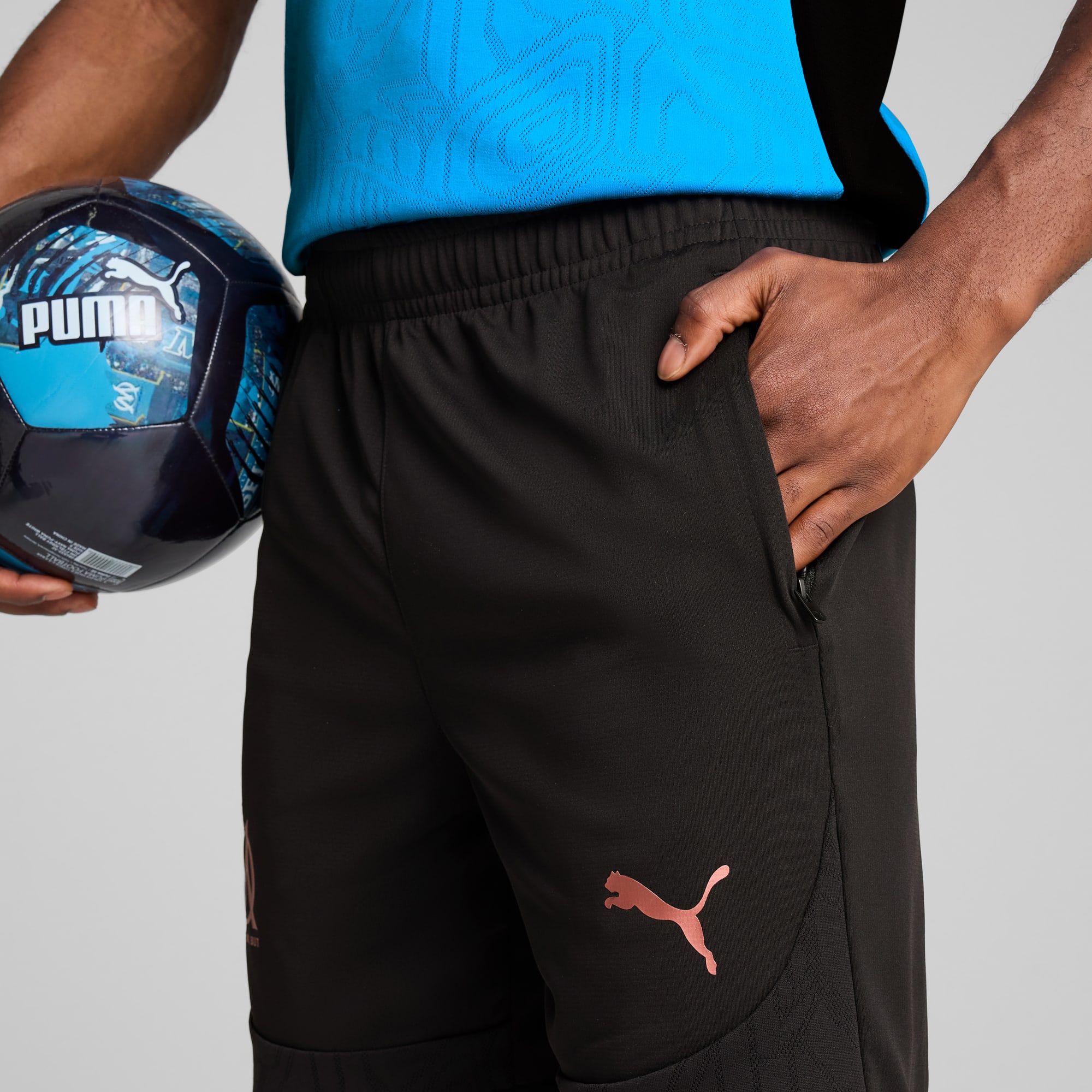 Short d’entraînement Olympique de Marseille Homme, PUMA Black-PUMA Copper, large