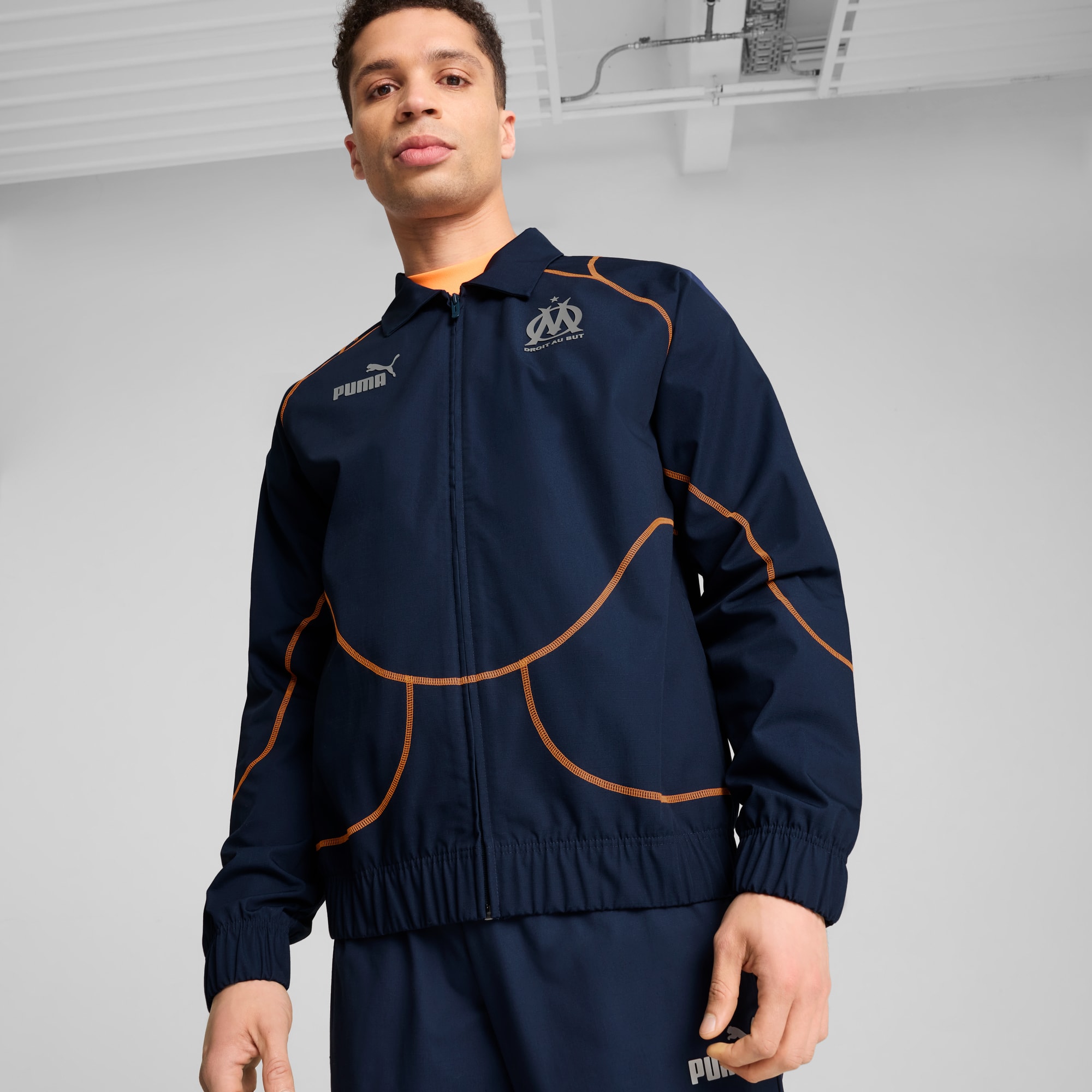 Veste de survêtement ftblSTATEMENT Olympique de Marseille, Club Navy-Fluro Orange Pes, large