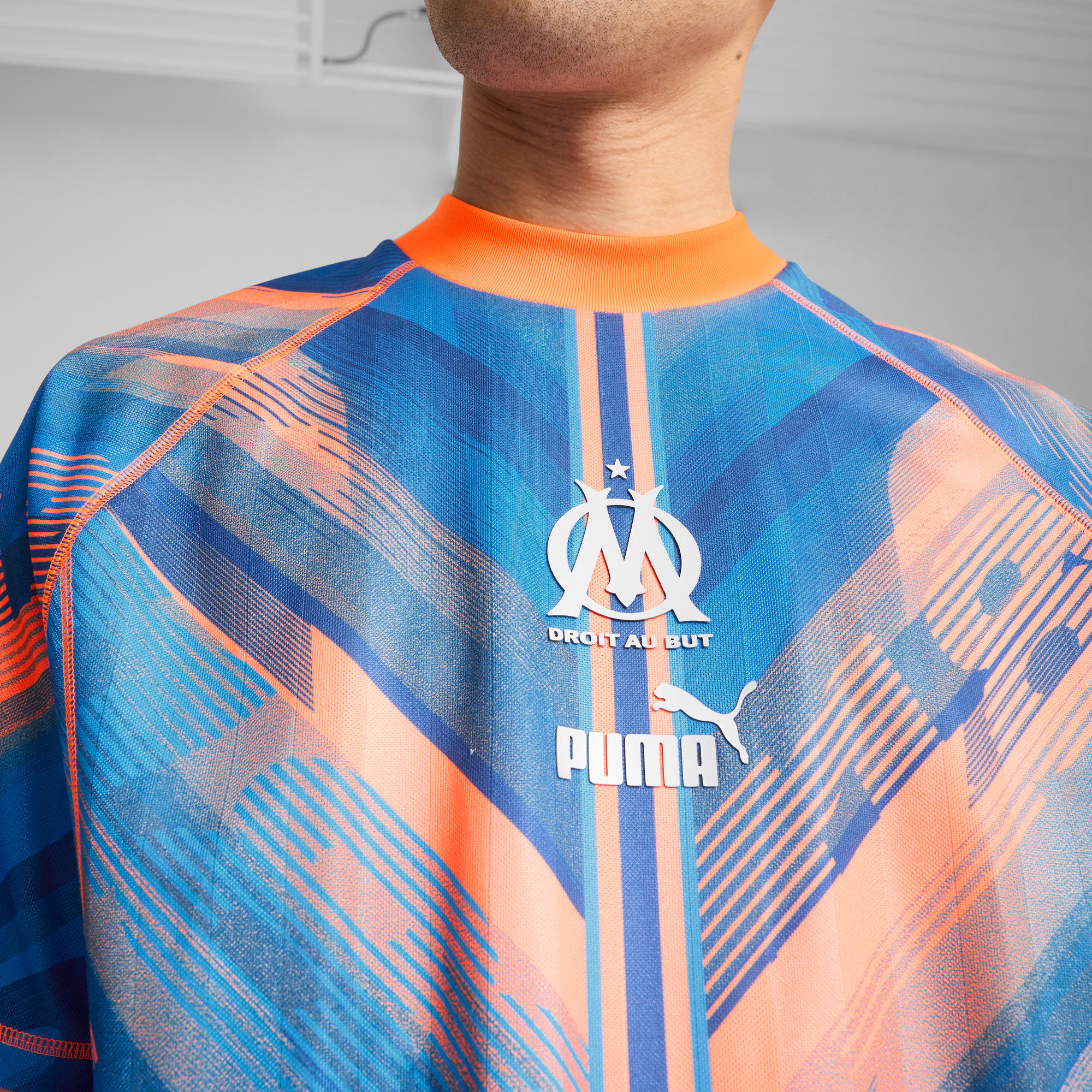 Olympique de Marseille ftblSTATEMENT Retro Jersey Men, Fluro Orange Pes-Racing Blue, large
