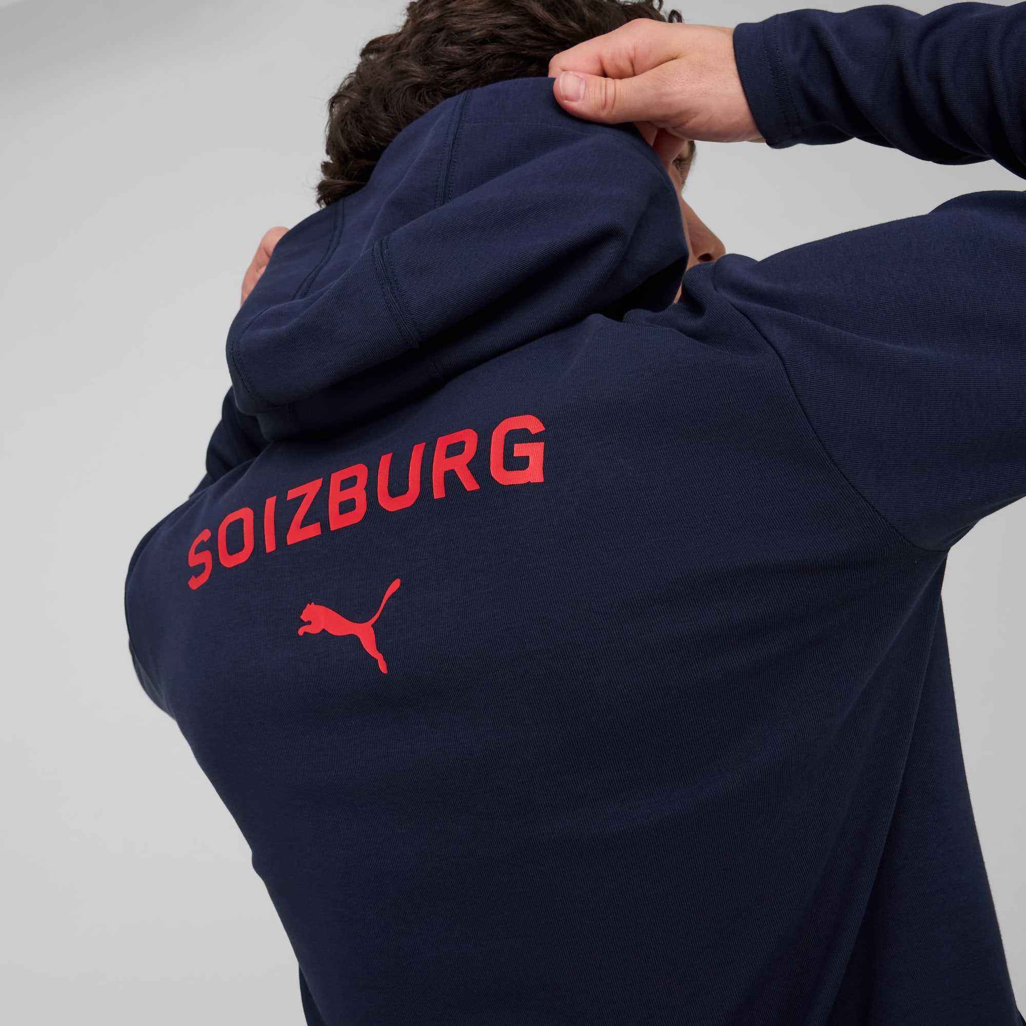 Giacca con cappuccio FC Red Bull Salzburg Casuals da uomo, PUMA Navy-PUMA Red, large