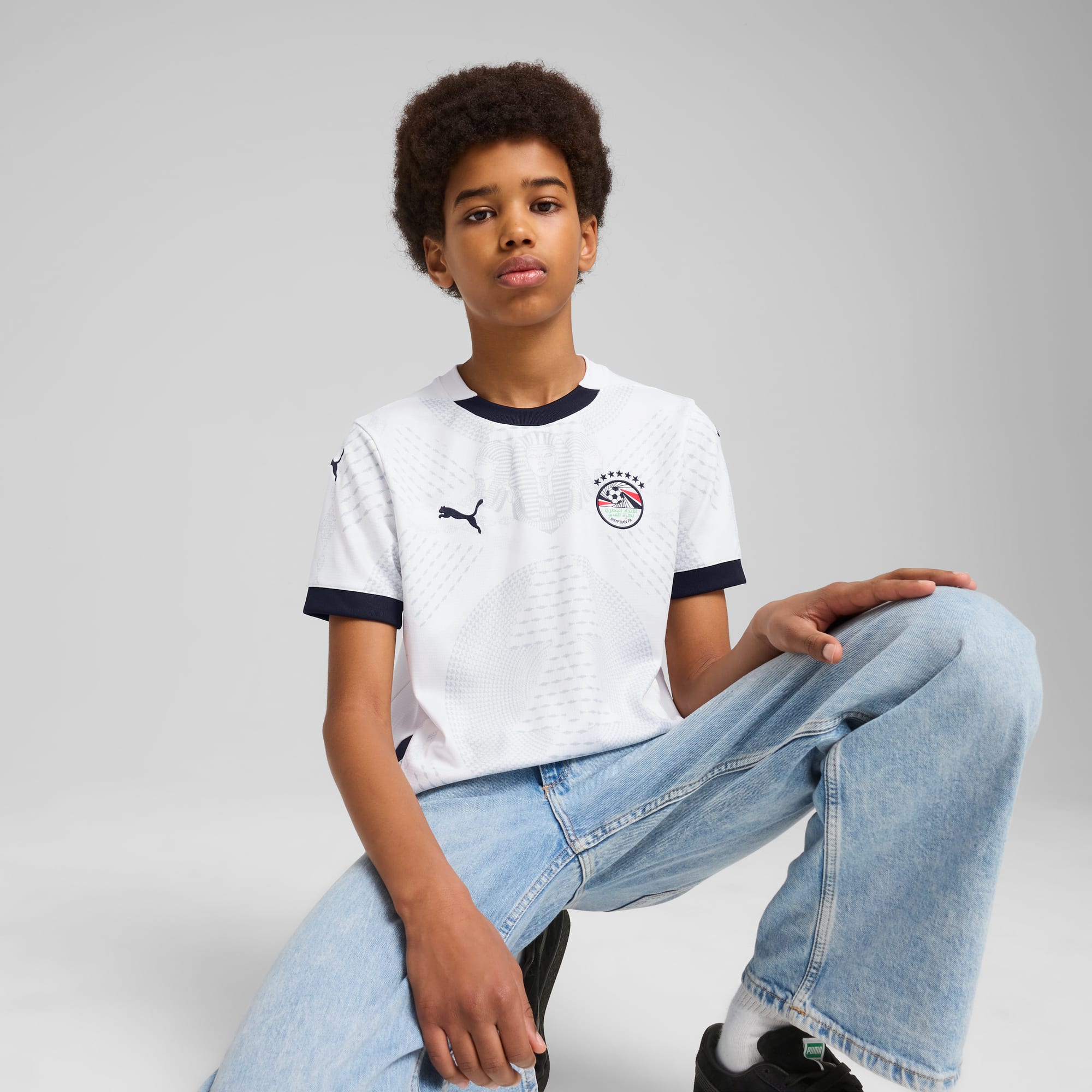 Maillot Away 2025 Égypte Enfant et Adolescent, PUMA White-Sand Dune, large