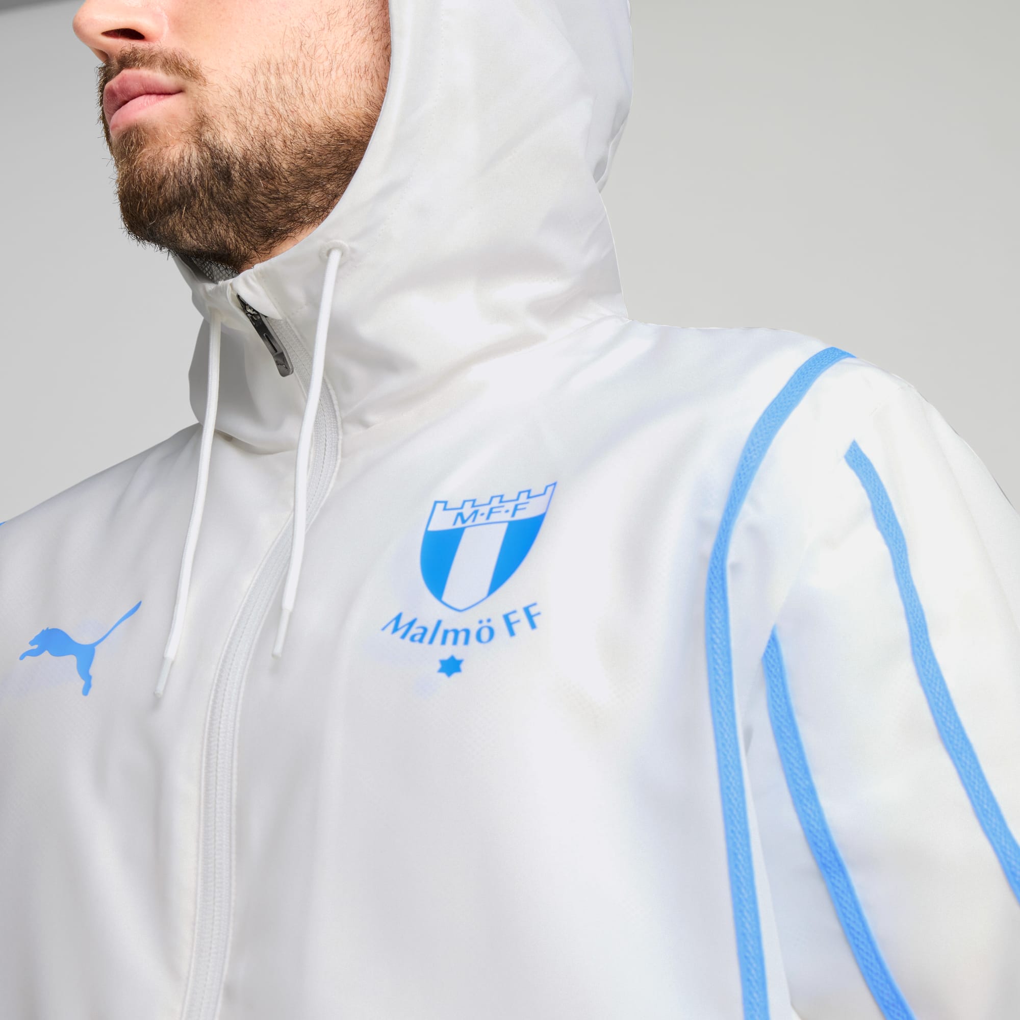 Malmö FF Pre-Match Woven Jacket Men, PUMA White-Team Light Blue, large