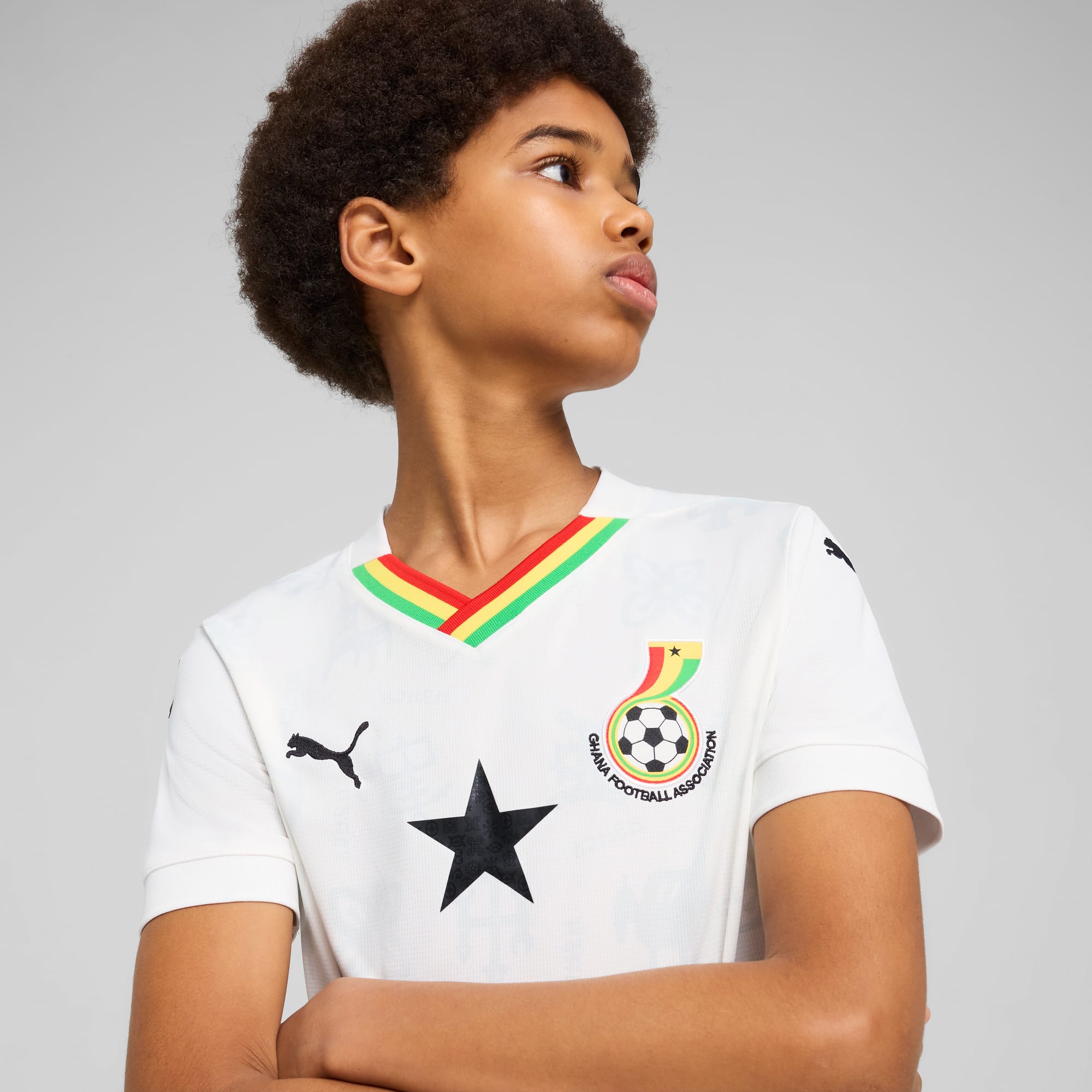Maglia gara Home Ghana 2025 per ragazzi, PUMA White-Pelé Yellow, large