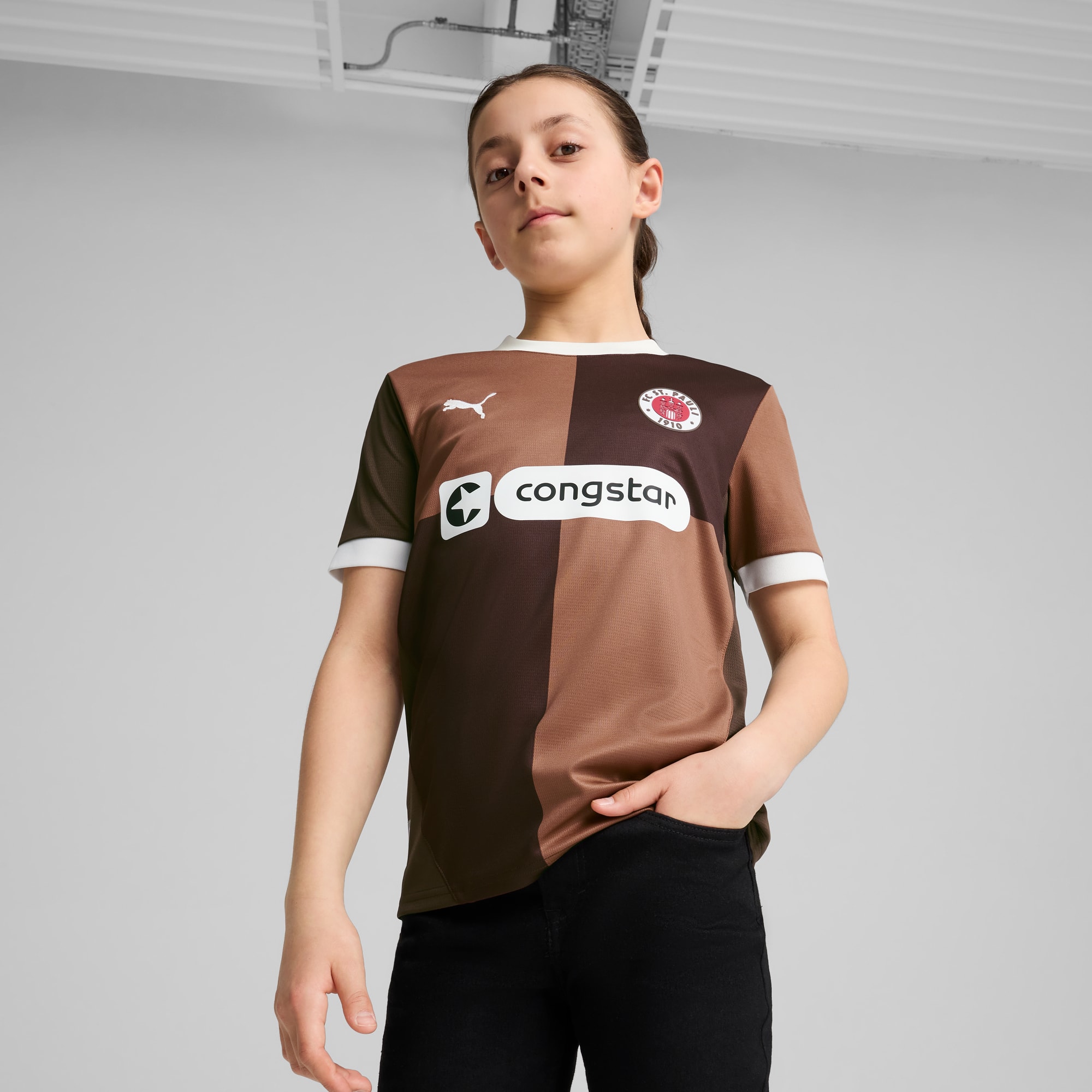 FC St. Pauli 24/25 Home Jersey Youth, Espresso Brown-PUMA White, large