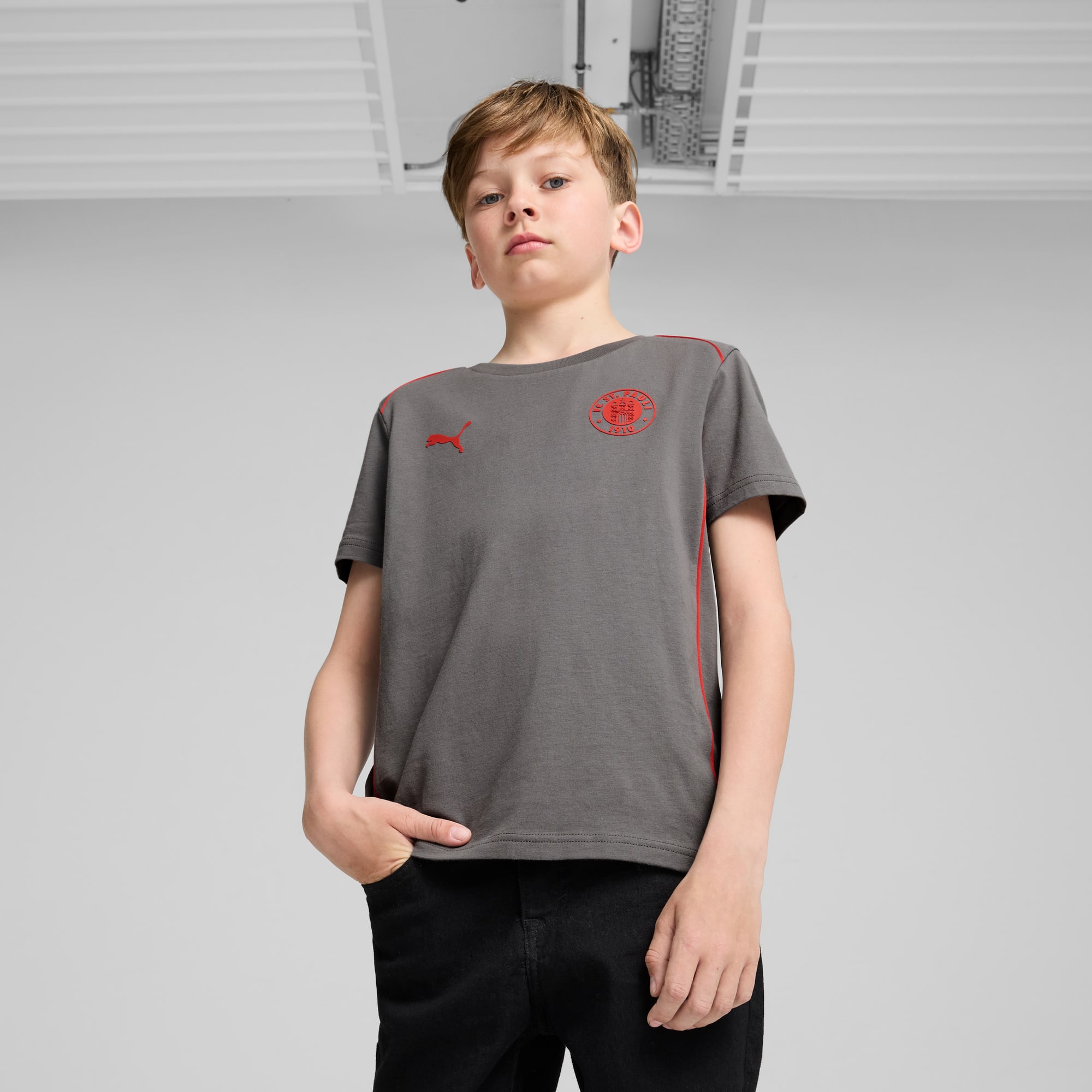 Camiseta FC St. Pauli Casuals juvenil, Flat Medium Gray-PUMA Red, large
