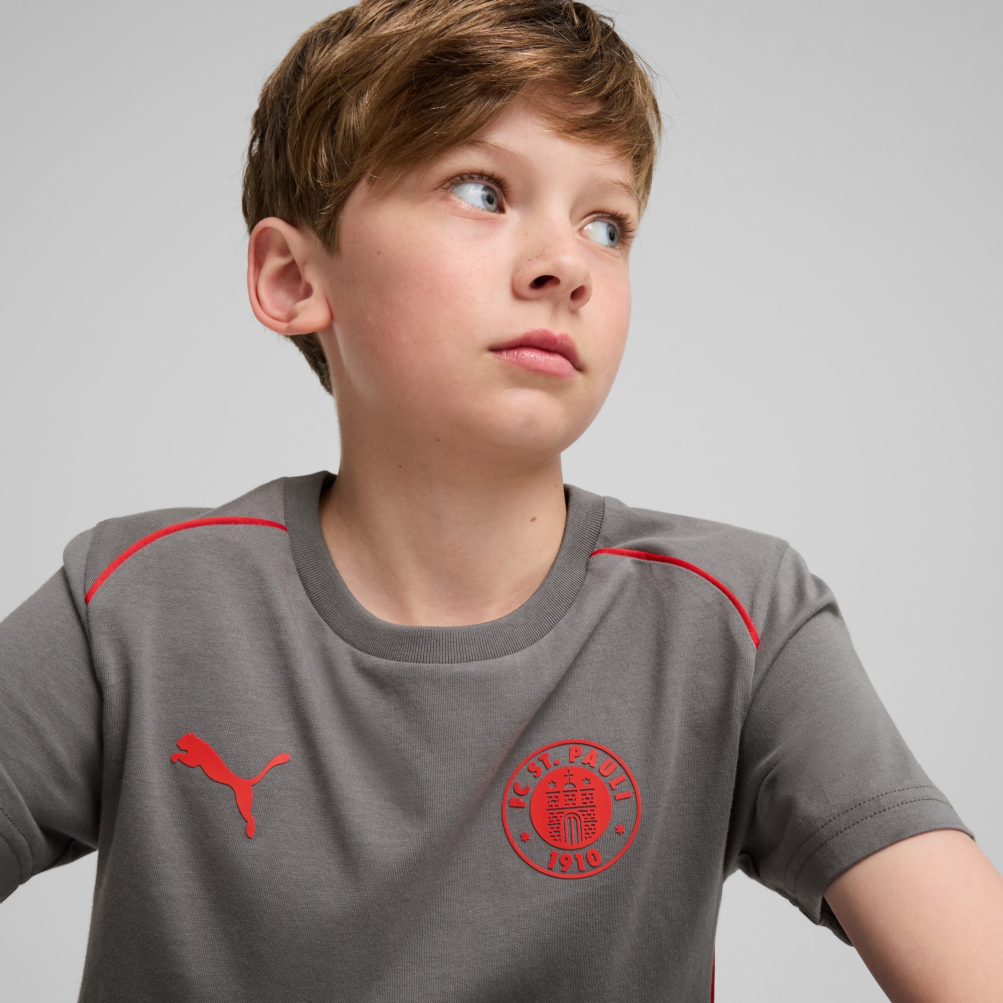 Camiseta FC St. Pauli Casuals juvenil, Flat Medium Gray-PUMA Red, large