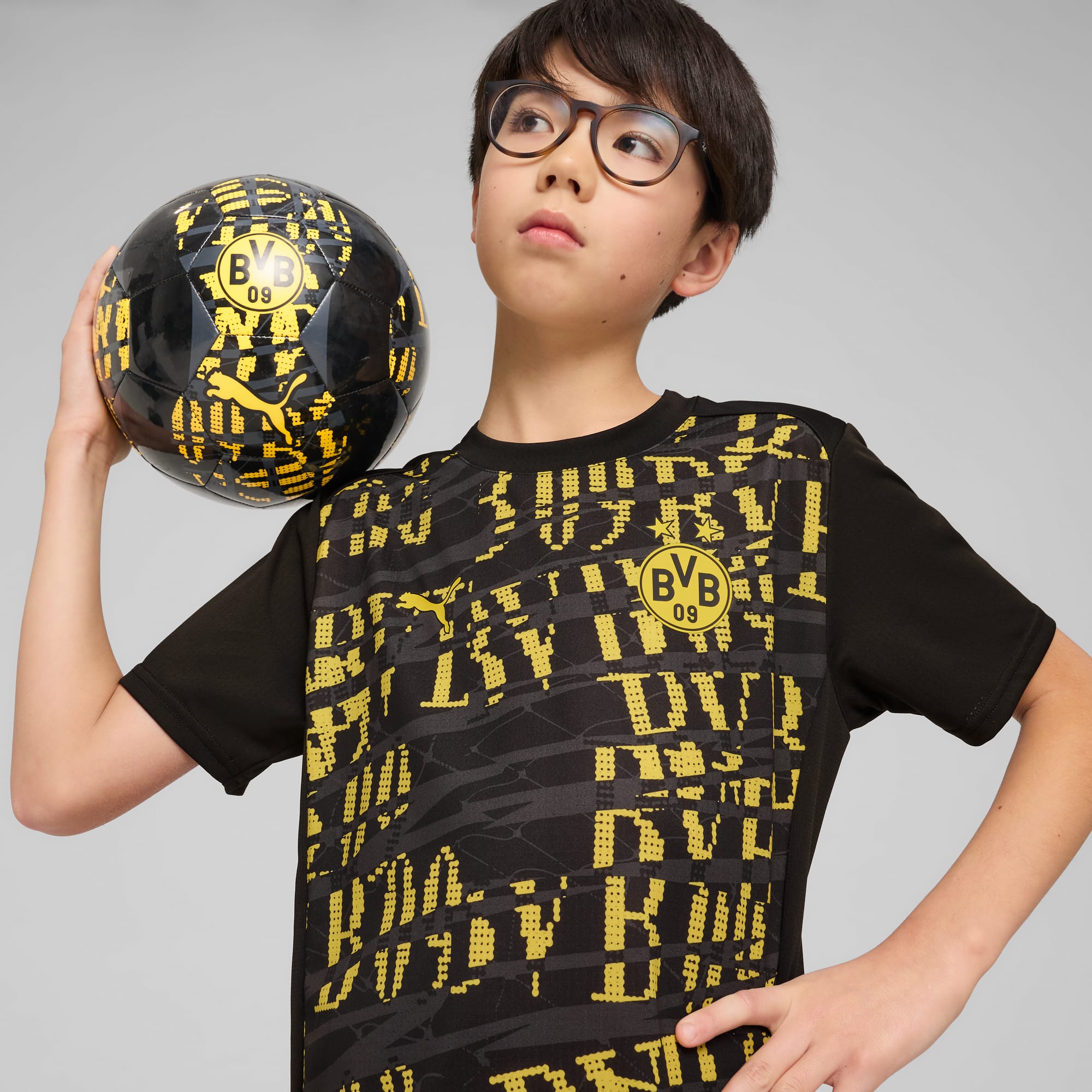 Maillot d’avant-match Borussia Dortmund 24/25 Enfant et Adolescent, PUMA Black-Faster Yellow, large