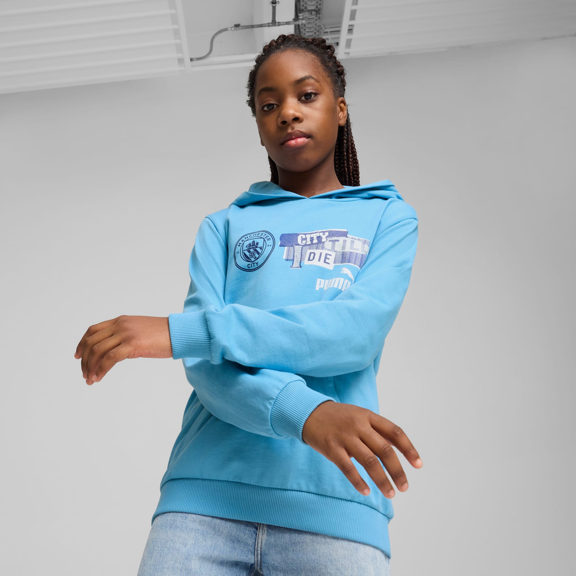 Felpa con cappuccio Jr Manchester City ftblNRGY unisex, Team Light Blue, large