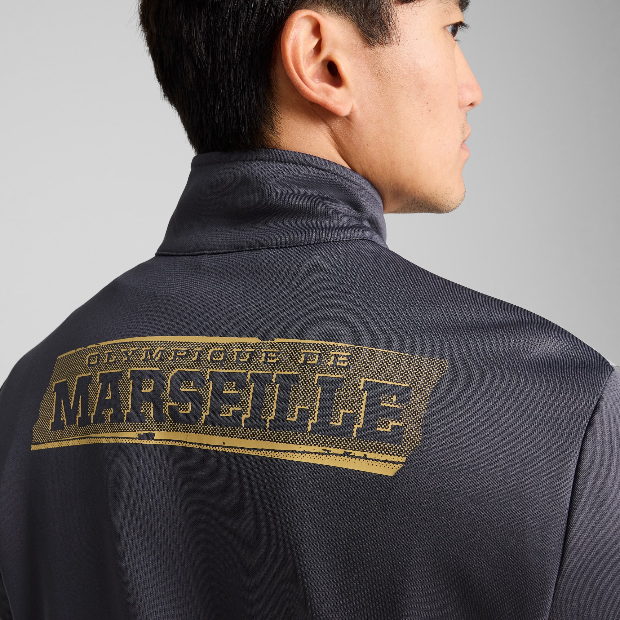 Olympique de Marseille ftblNRGY+ Full Zip Jacket Men, Galactic Gray-Puma Team Gold, large