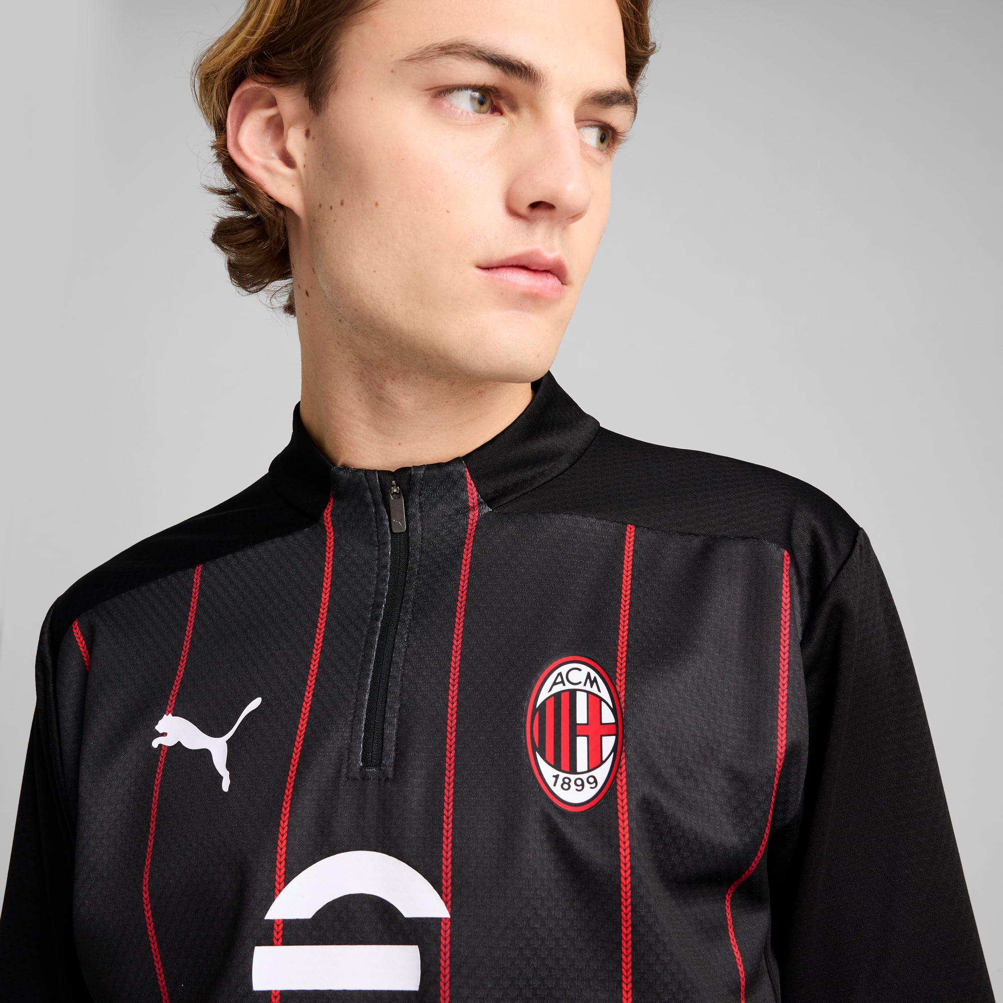 AC Milan Pre-match 1/4 Zip Top Men, PUMA Black-For All Time Red, large
