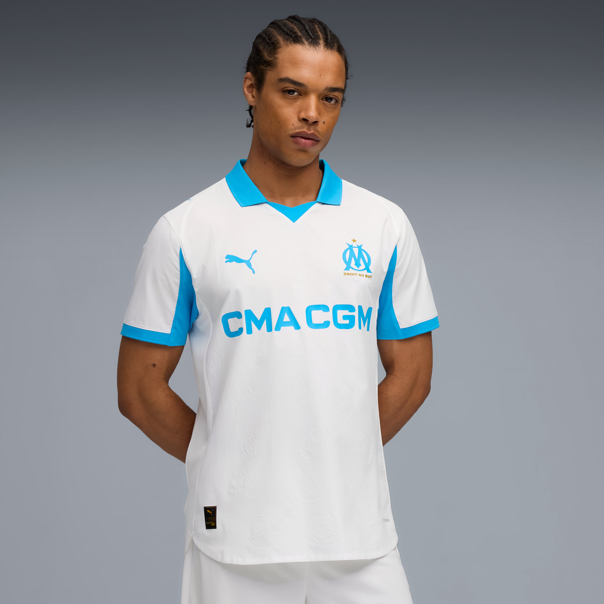 Maglia gara Home Olympique de Marseille Authentic 25/26 da uomo, PUMA White-Bleu Azur, large