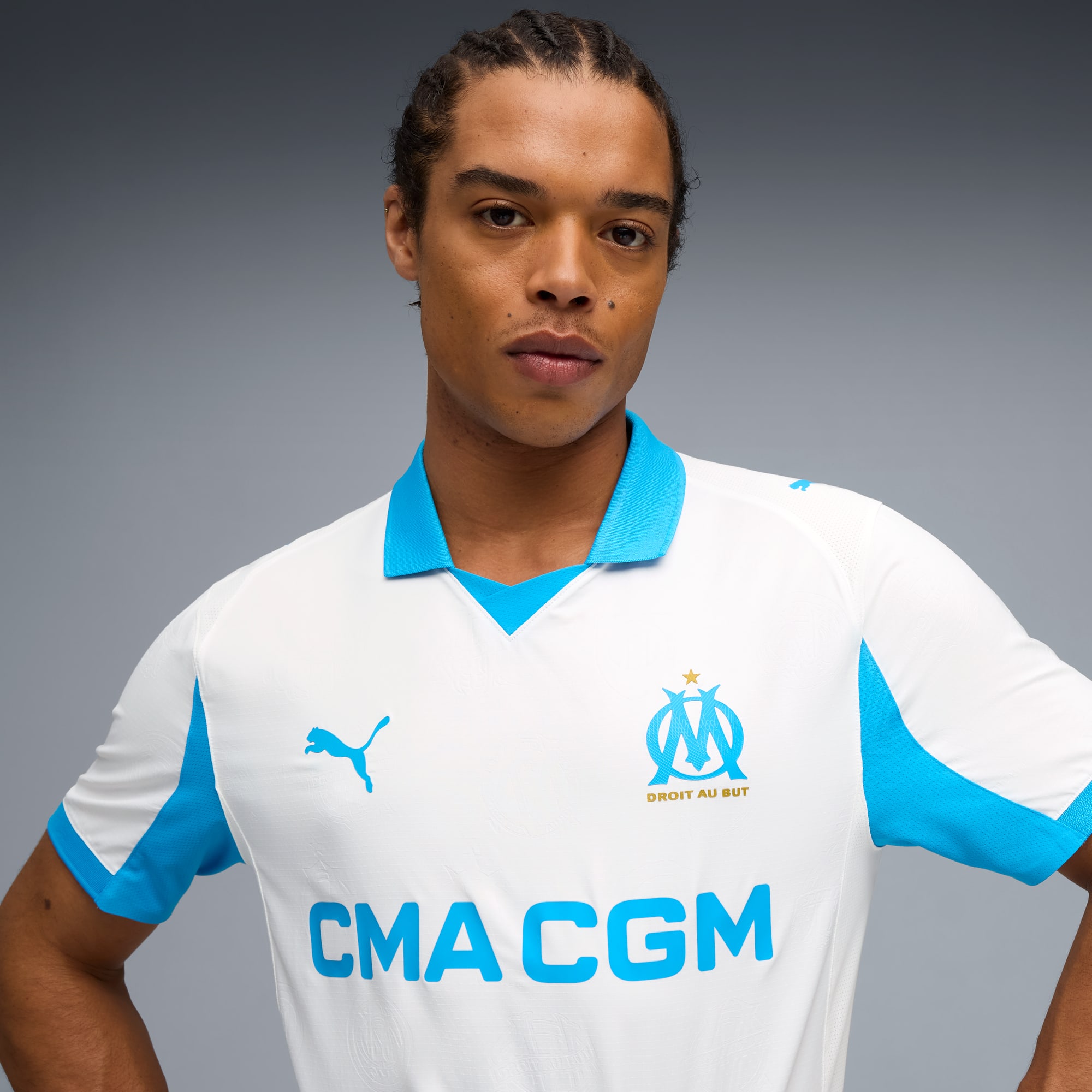 Maglia gara Home Olympique de Marseille Authentic 25/26 da uomo, PUMA White-Bleu Azur, large