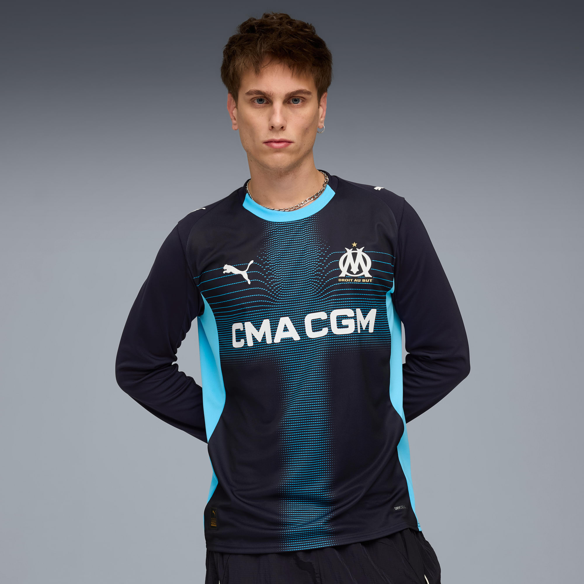 Męska koszulka wyjazdowa Olympique Marsylia 25/26 z długim rękawem, New Navy-Luminous Blue, large