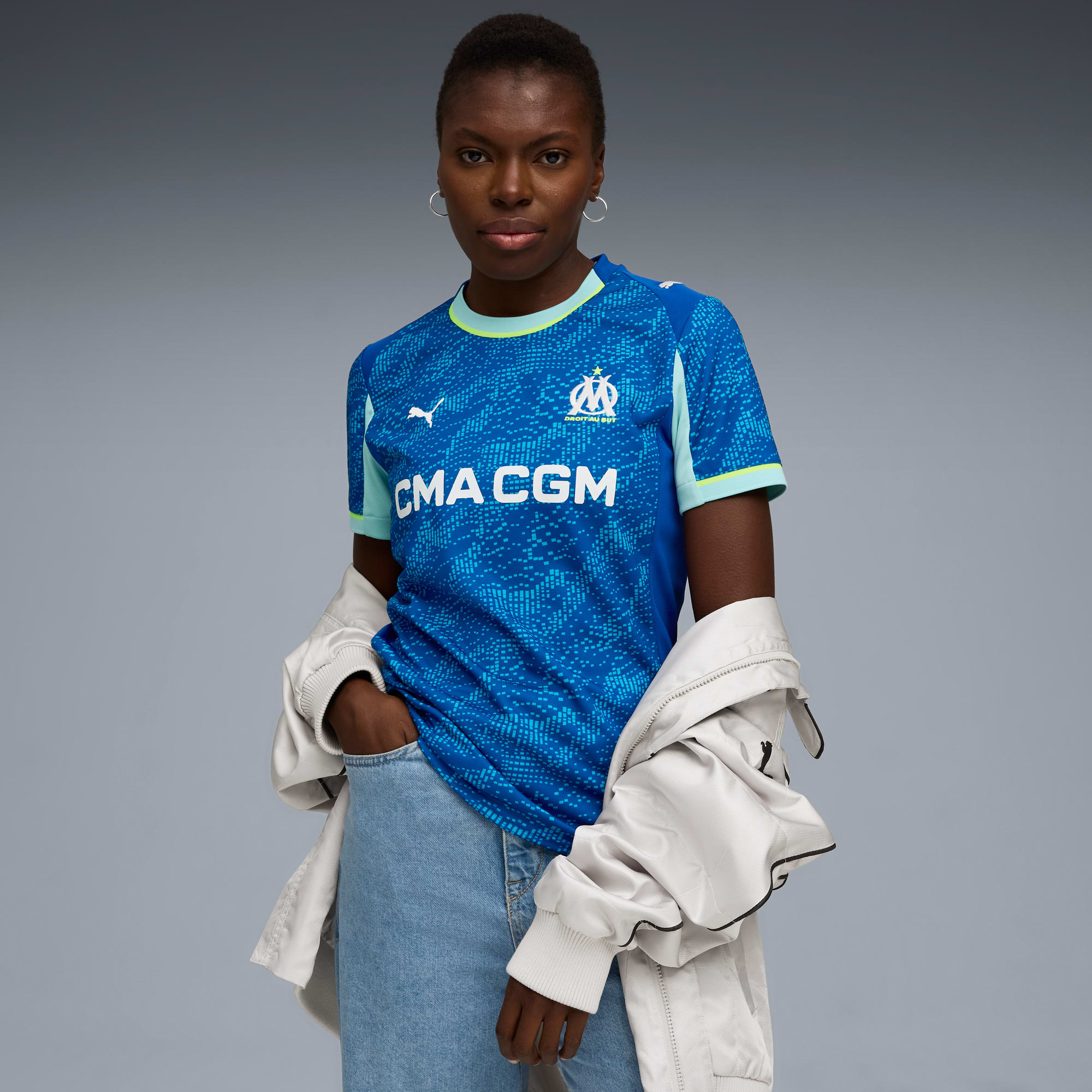 Olympique de Marseille 25/26 derde shirt voor dames, Vivid Blue-Bleu Azur, large