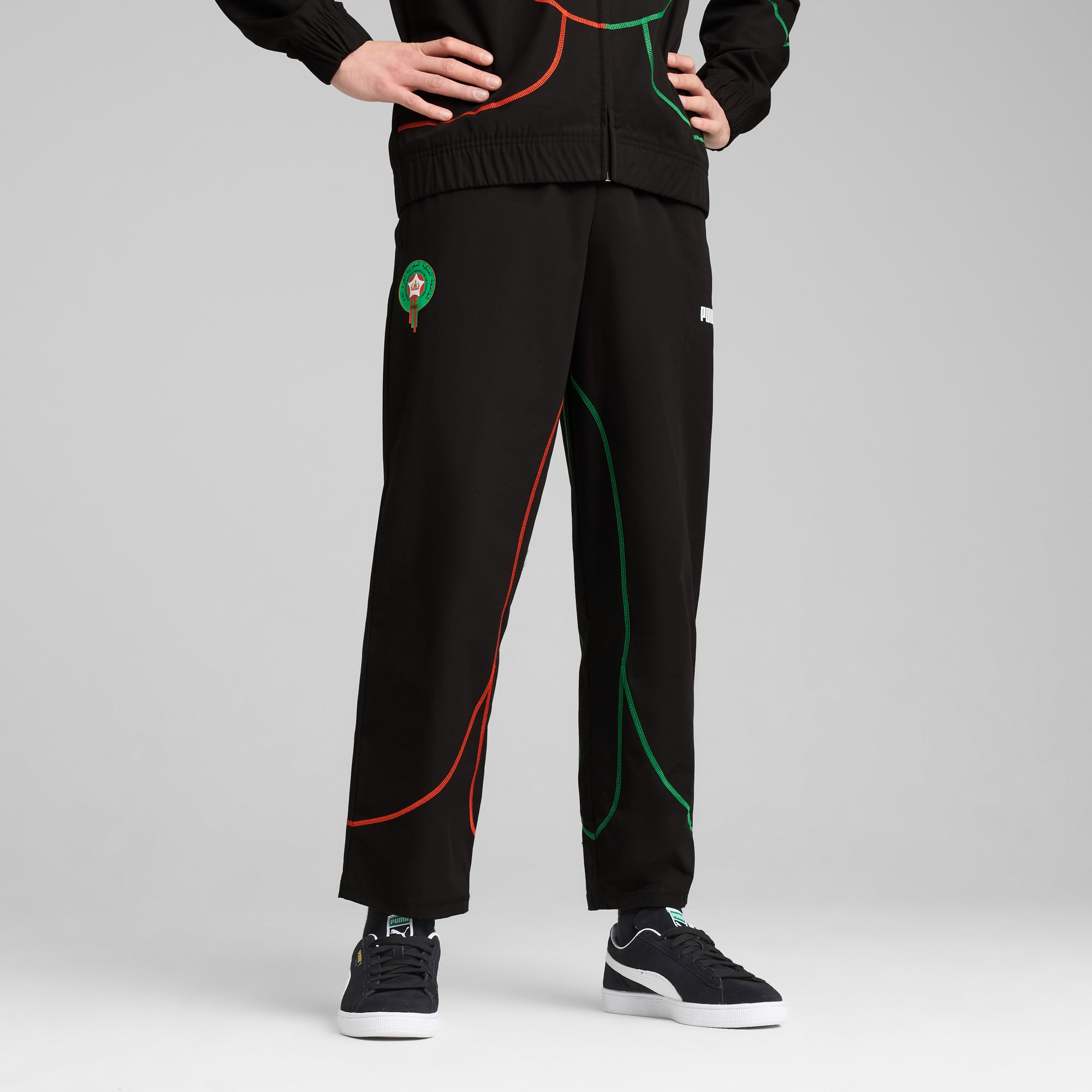 Morocco ftblStatement Track Pants Men, PUMA Black-PUMA Red-Archive Green, large