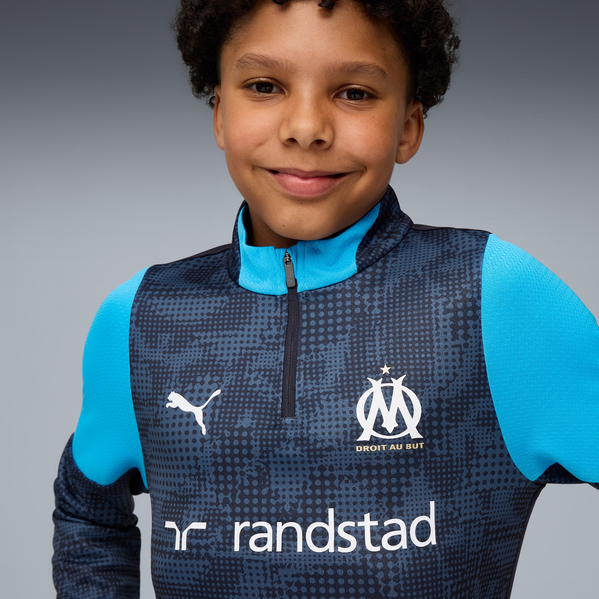 Olympique de Marseille Training Quarter-Zip Top Youth, New Navy-Bleu Azur, large