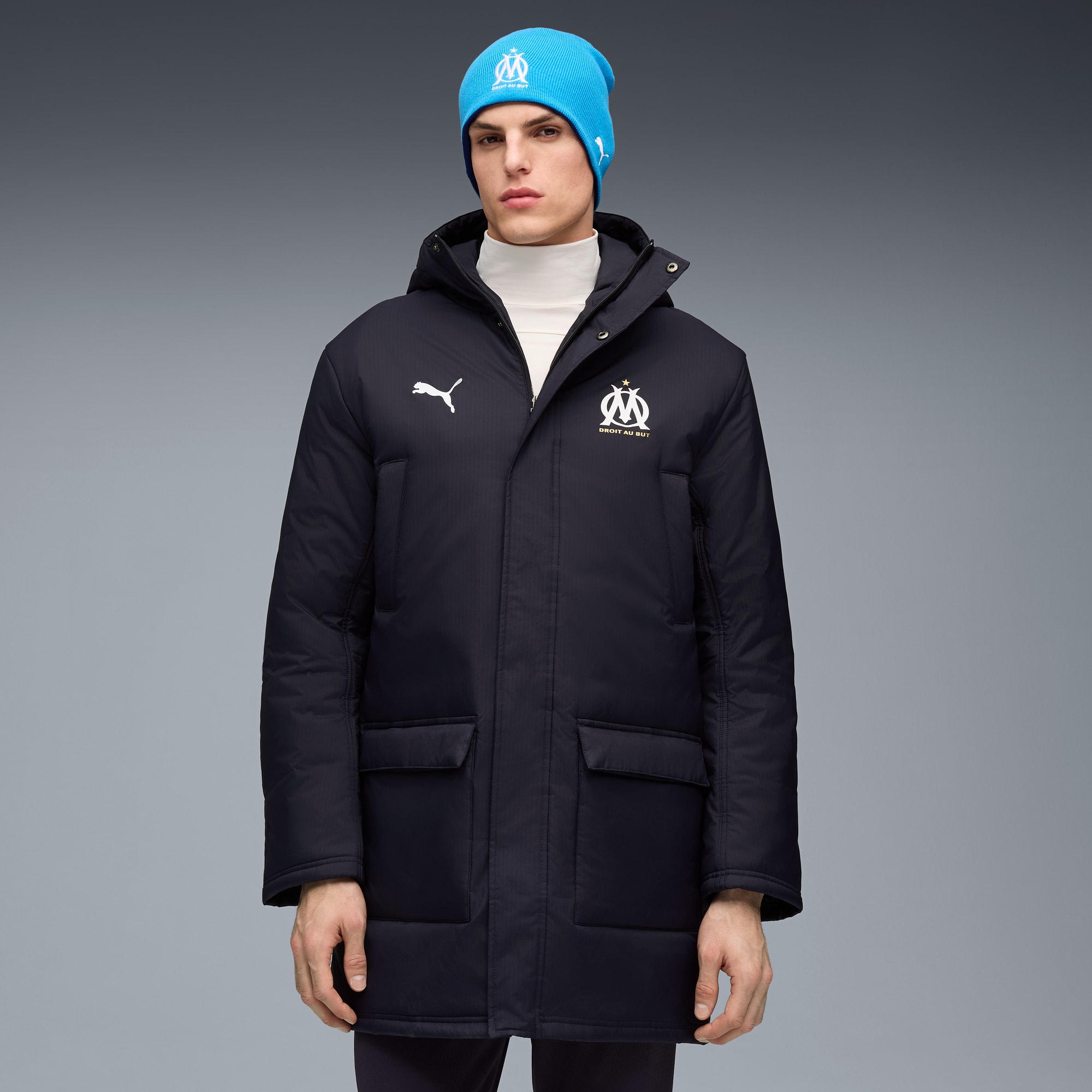 Olympique de Marseille Training Winter Jacket Men, New Navy-PUMA White, large
