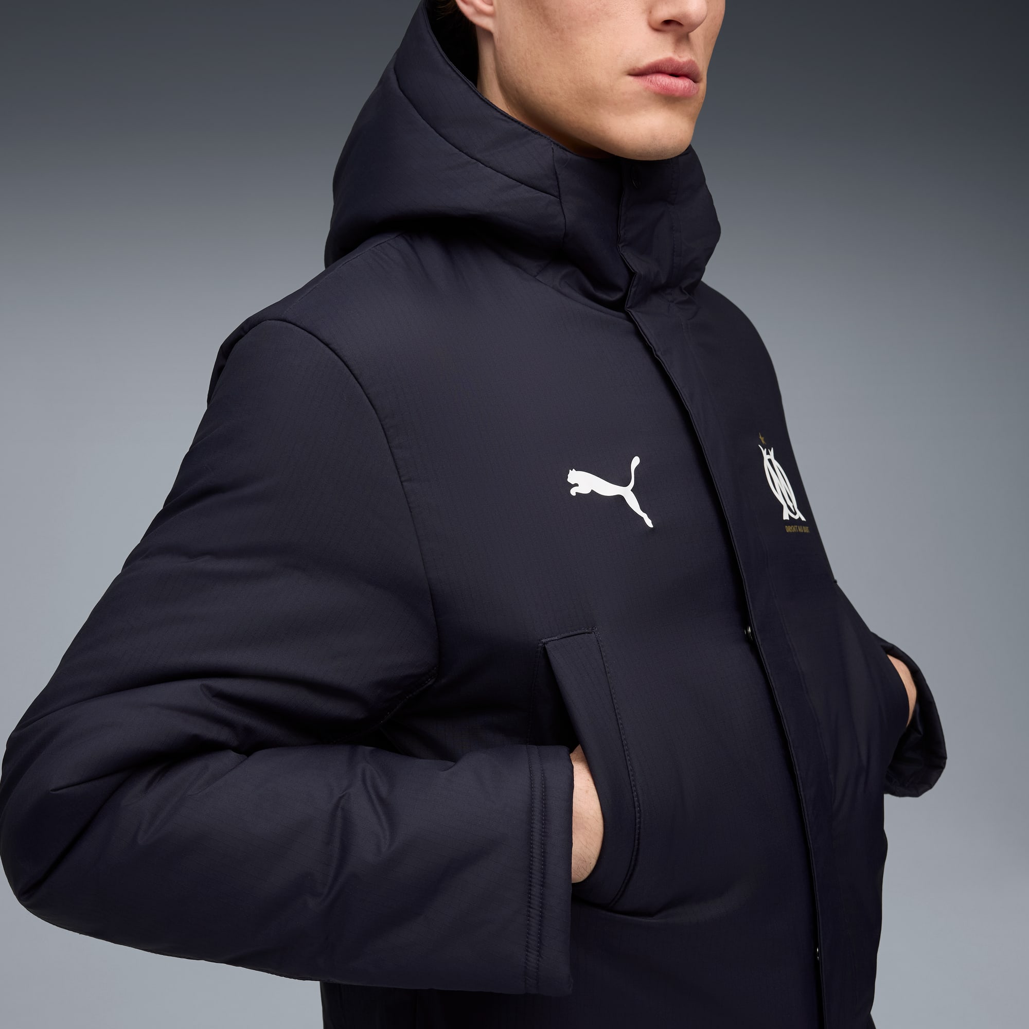 Olympique de Marseille Training Winter Jacket Men, New Navy-PUMA White, large