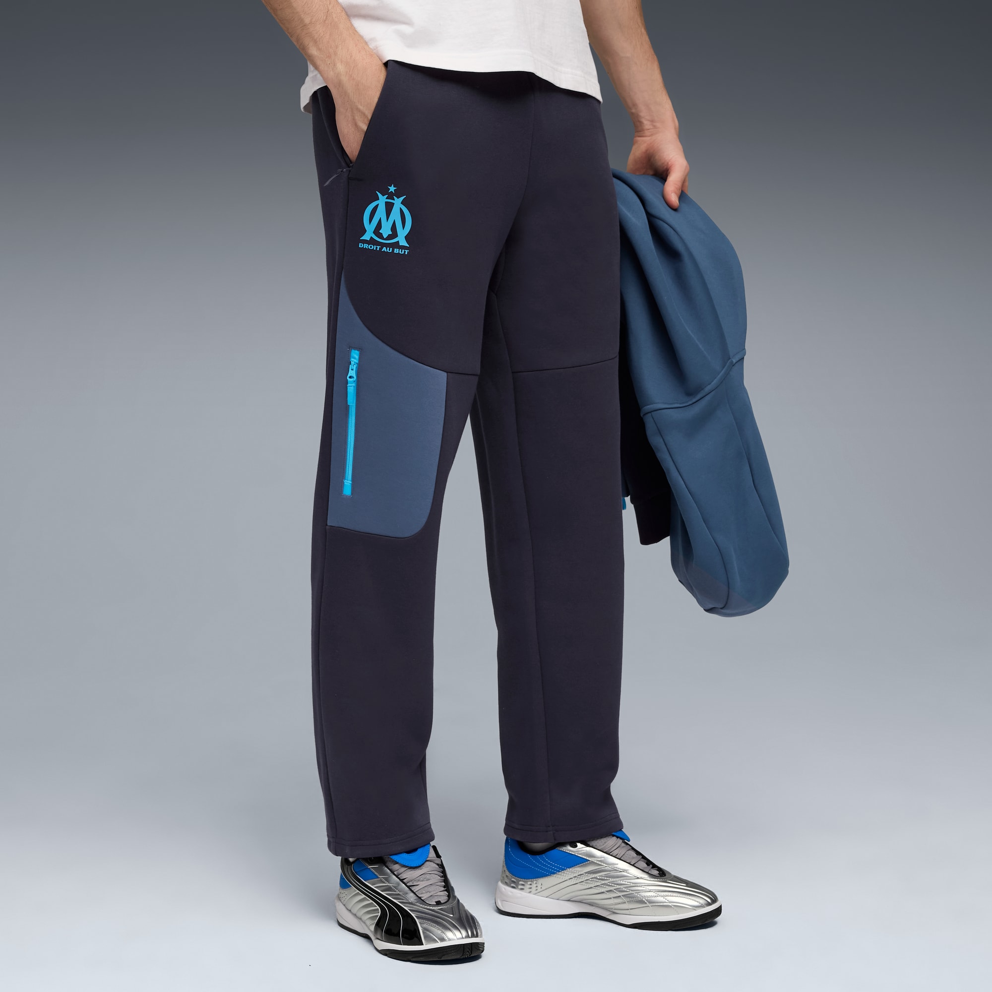Olympique de Marseille PUMATECH sweatpants voor heren, New Navy-Bleu Azur, large