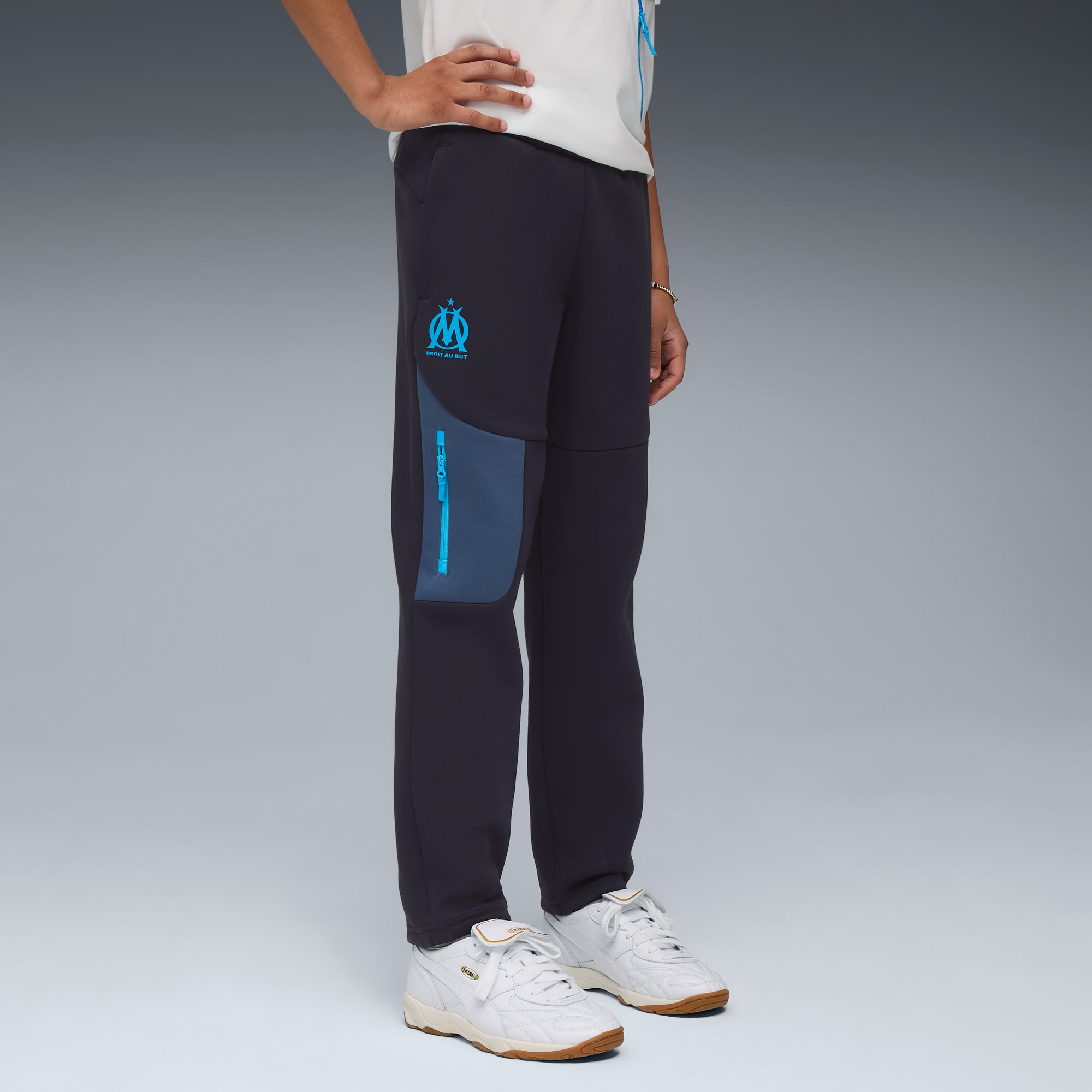 Pantalon de survêtement PUMATECH Olympique de Marseille Enfant et Adolescent, New Navy-Bleu Azur, large