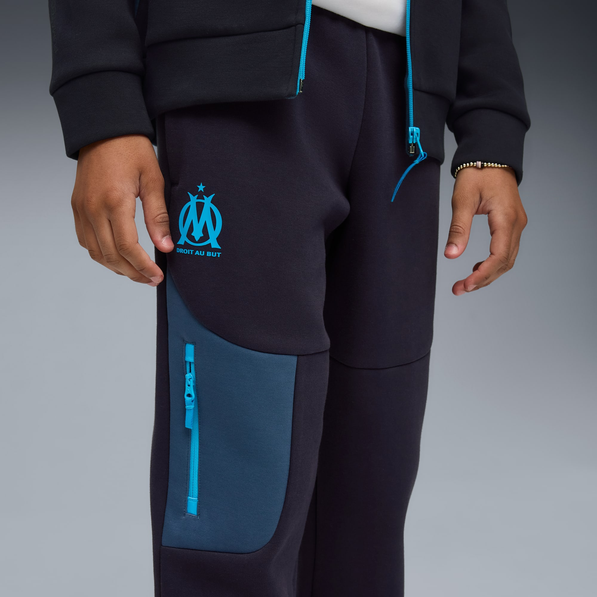 Pantalon de survêtement PUMATECH Olympique de Marseille Enfant et Adolescent, New Navy-Bleu Azur, large
