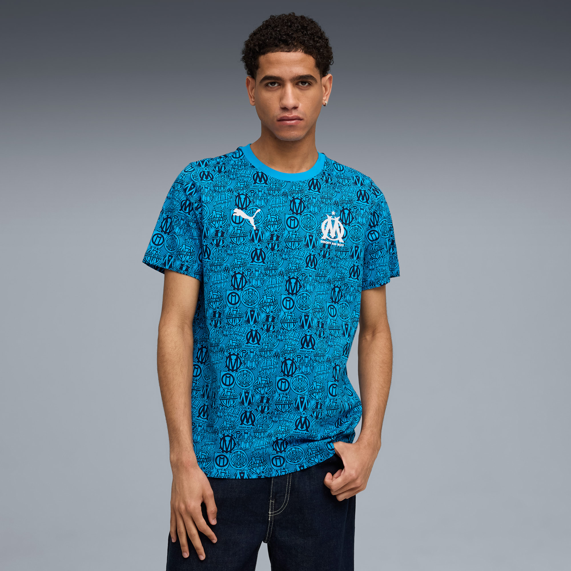 T-shirt à imprimé intégral FtblCulture Olympique de Marseille Homme, Bleu Azur-New Navy, large