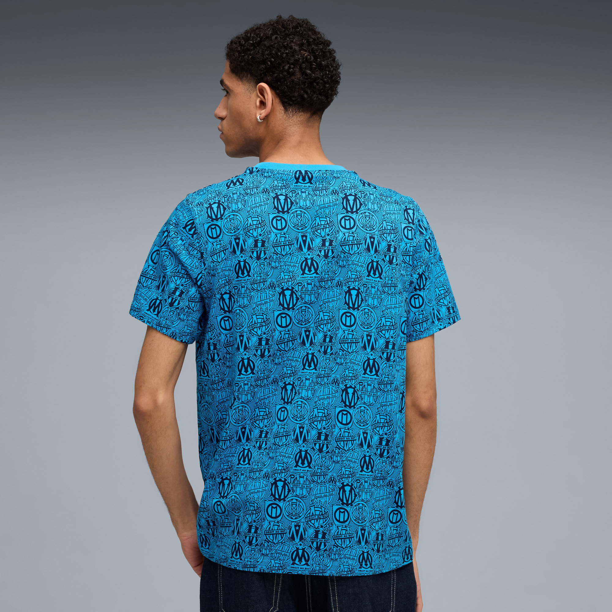 T-shirt à imprimé intégral FtblCulture Olympique de Marseille Homme, Bleu Azur-New Navy, large