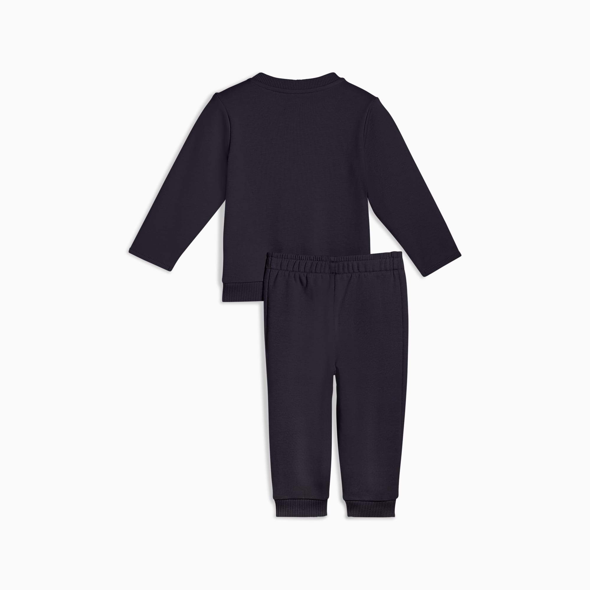 Survêtement PUMA marine pour enfant, comprenant un haut à manches longues et un pantalon à taille élastique.