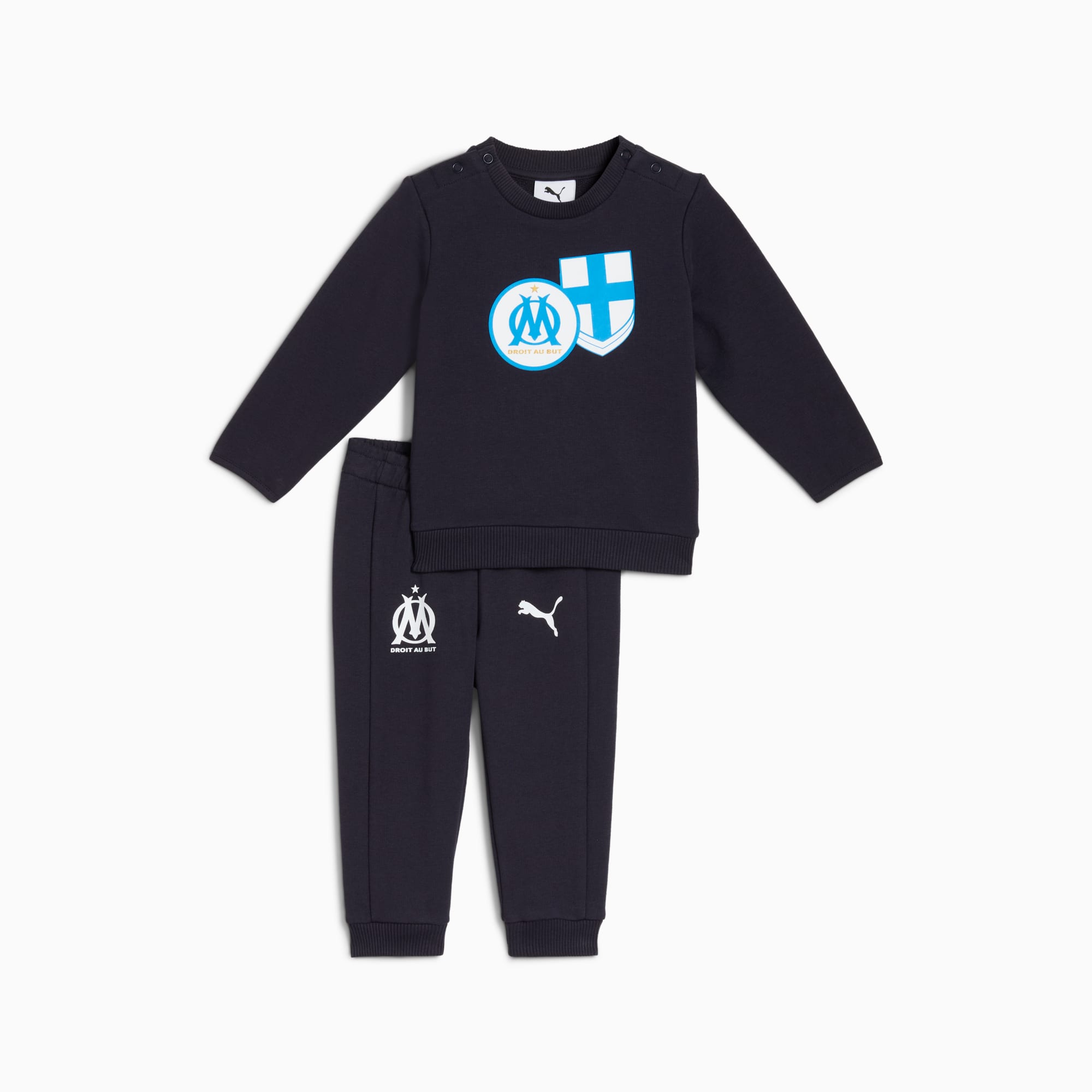 Survêtement PUMA marine pour bébé avec emblèmes du club sur le haut et le bas.