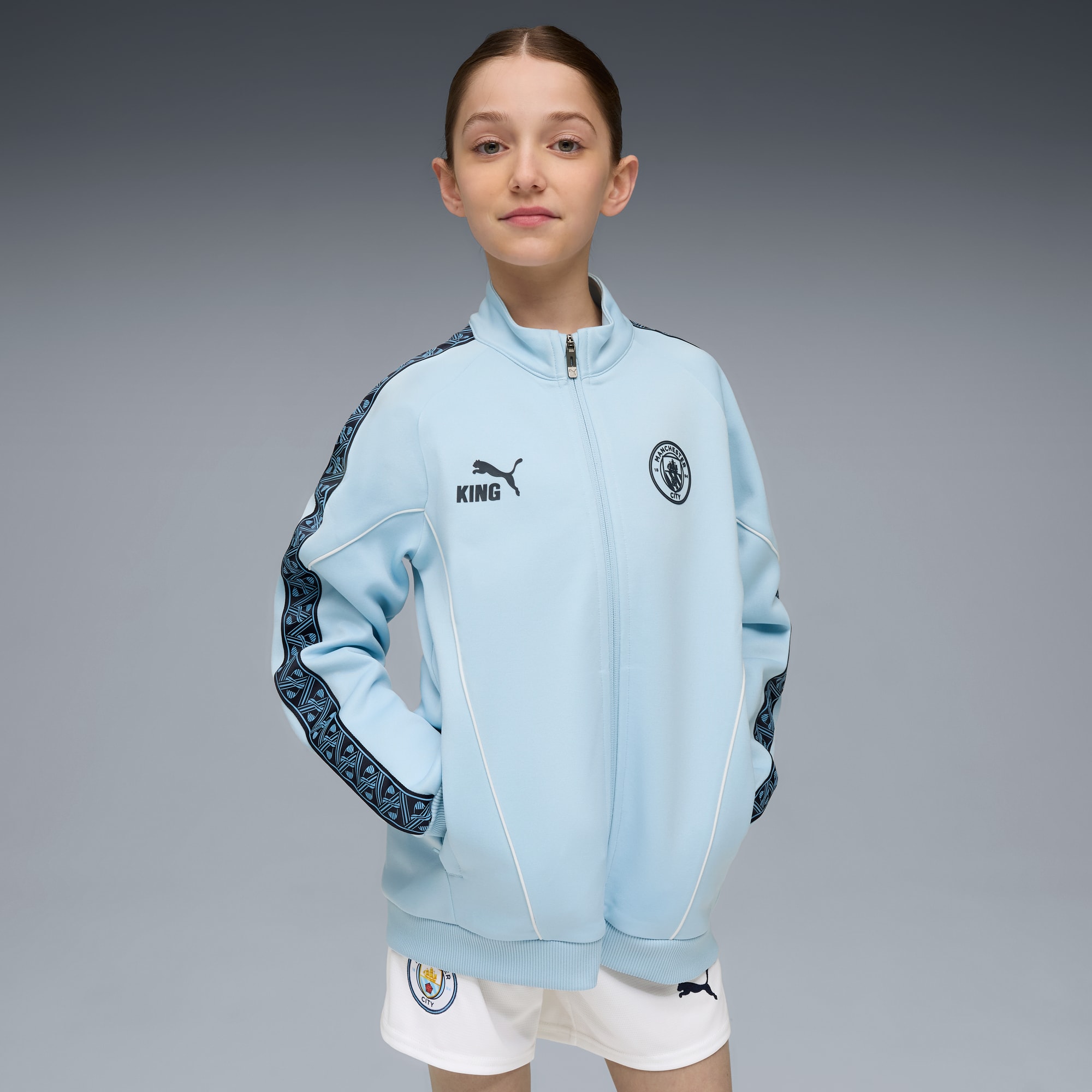 Manchester City KING Anthem Jacket Youth, Silver Sky-Deep Navy, large